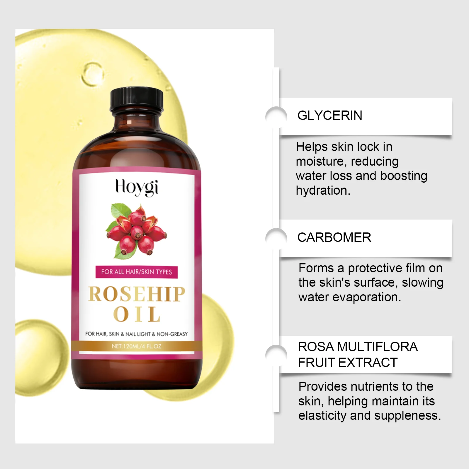 Hoygi Rosehip Seed Oil Lightweight Body Care for Hair Skin & Nails 8 rosehip seed body oil der 68hetaaj desc 8