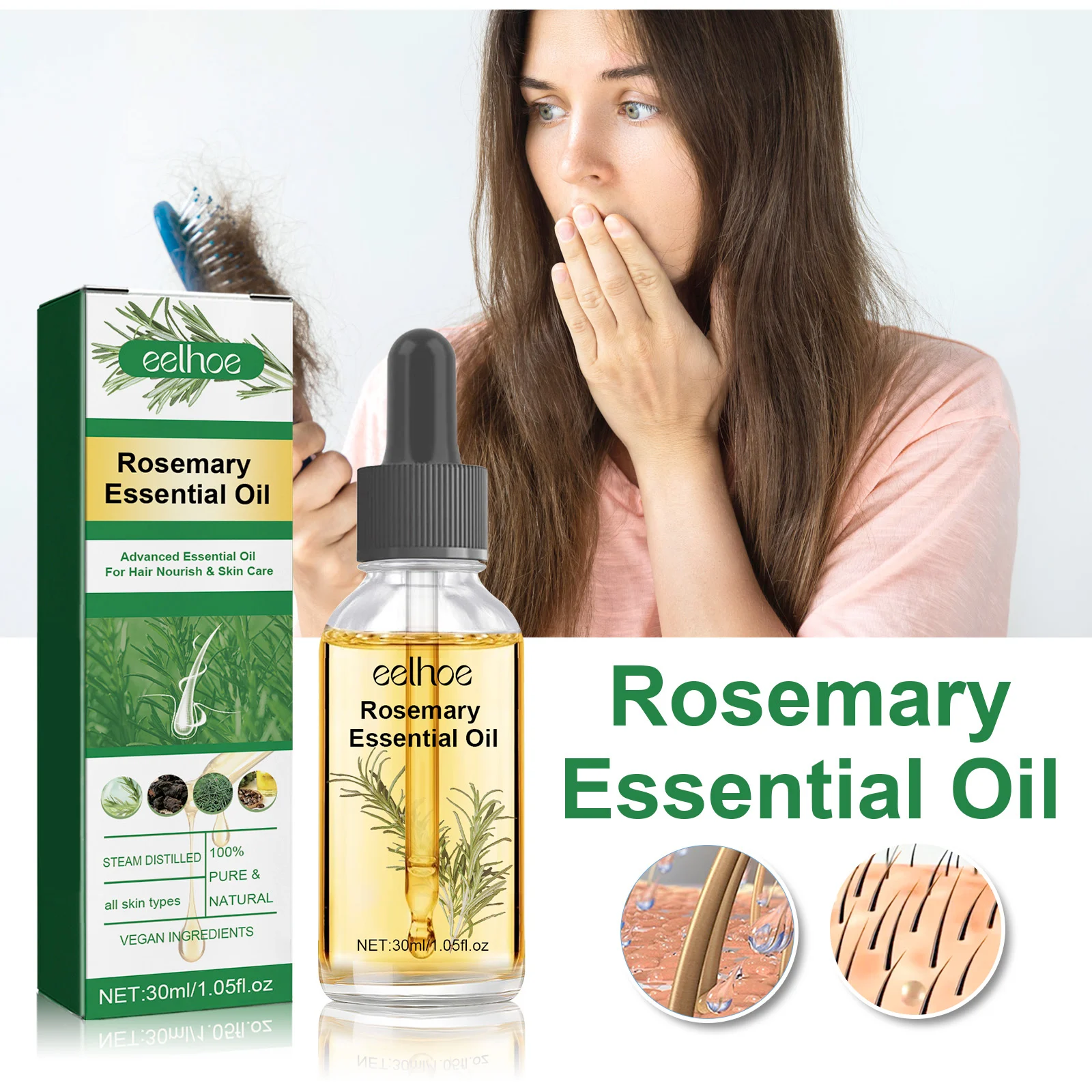 Rosemary Hair Oil for Split Ends and Frizz Control, 30ml Nourishing Hair Treatment 2 rosemary hair oil split ends frizz control 30ml cih x6fdhb7h desc 2