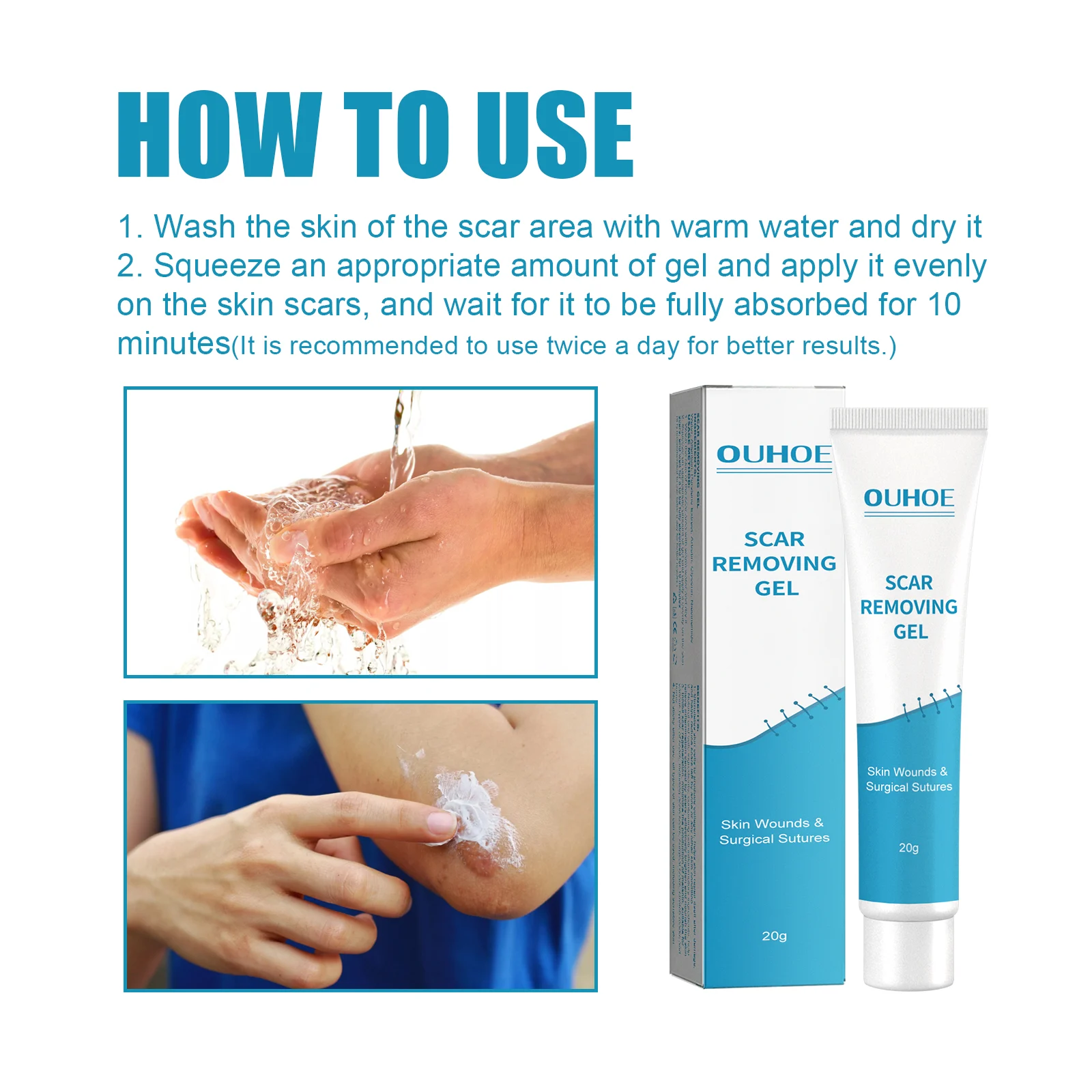 OUHOE Scar Repair Gel for Wounds, Sutures & Acne - Softens & Fades Scars, Improves Skin Tone 4 scar removal repair gel cih tp9v6a2w desc 4