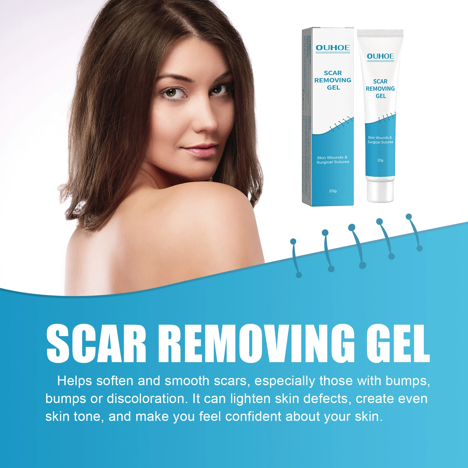 OUHOE Scar Repair Gel for Wounds, Sutures & Acne - Softens & Fades Scars, Improves Skin Tone 5 scar removal repair gel cih tp9v6a2w desc 5