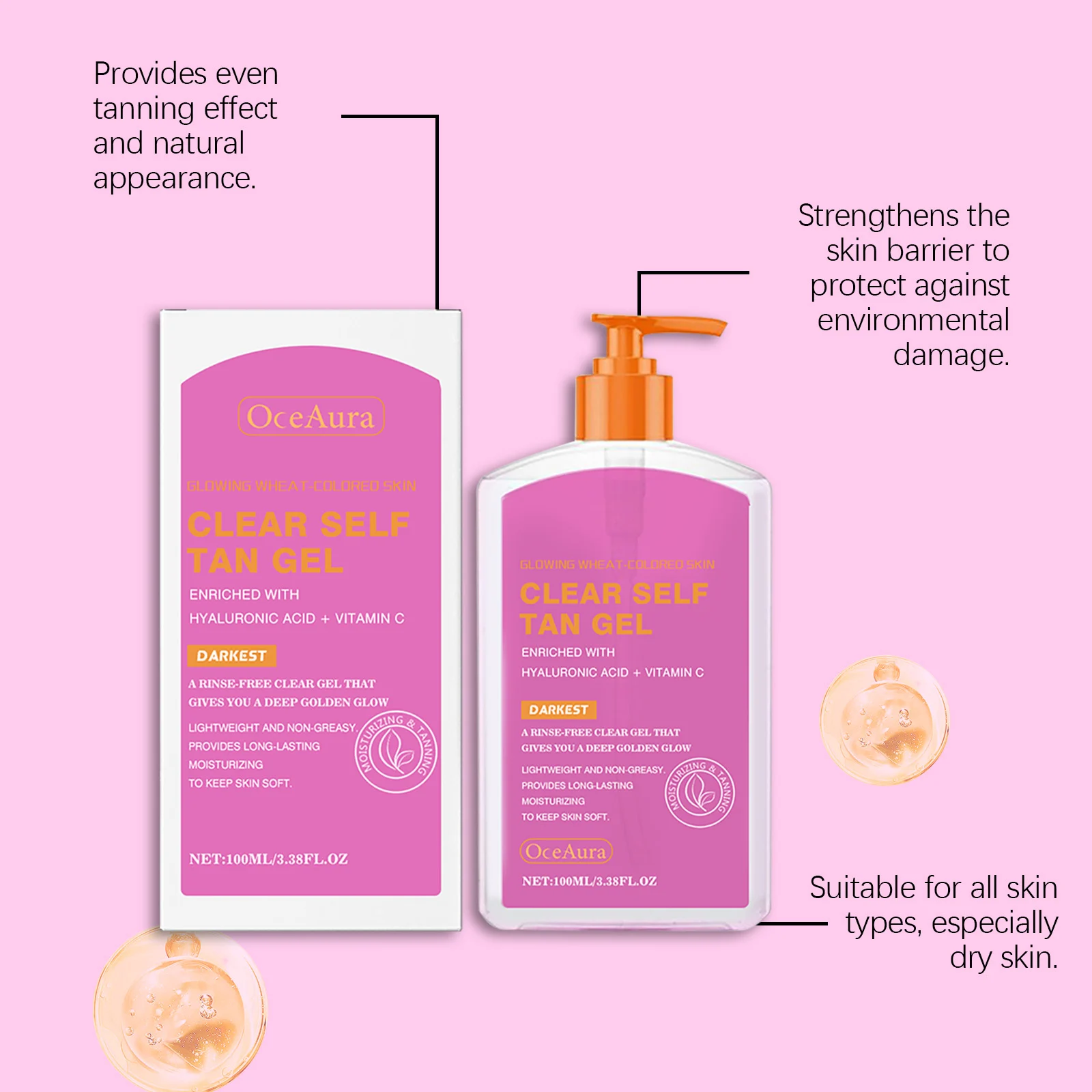 Self Tan Gel 100ml for Glowing Wheat-Colored Skin with Hyaluronic Acid & Vitamin C 6 self tan gel moisturizing 100ml hyaluronic acid vitamin c cih b75ds5n3 desc 6