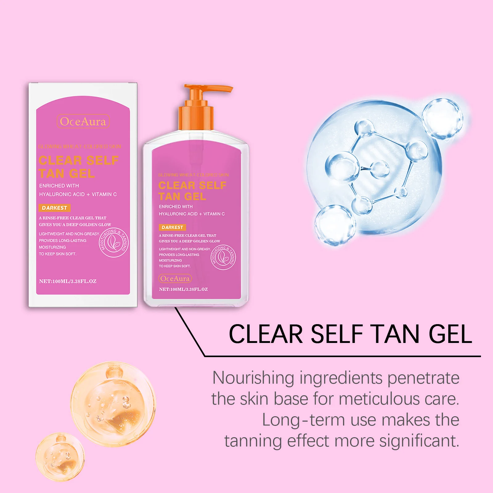 Self Tan Gel 100ml for Glowing Wheat-Colored Skin with Hyaluronic Acid & Vitamin C 7 self tan gel moisturizing 100ml hyaluronic acid vitamin c cih b75ds5n3 desc 7