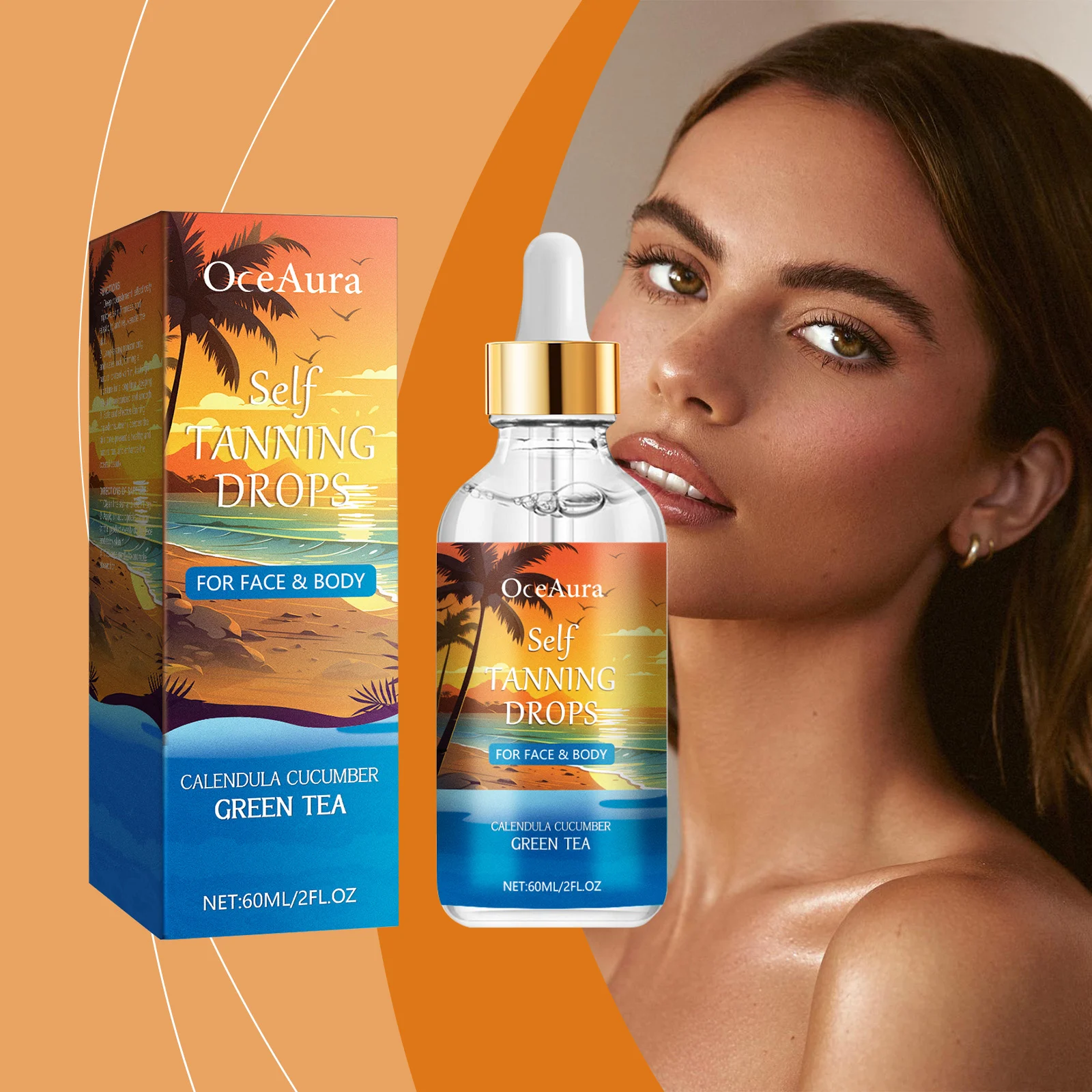 OceAura Self Tanning Drops for Face and Body - Natural Glow, Deep Moisturizing 2 self tanning drops cih shyk3hwu desc 2