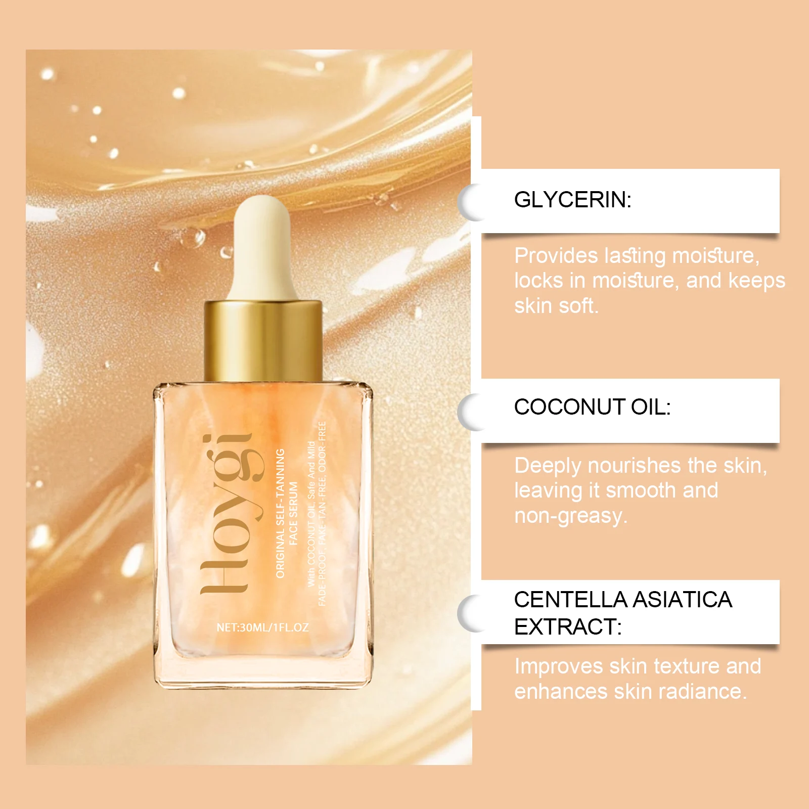 Hoygi Self-Tanning Face Serum with Coconut Oil for Even Skin Tone & Healthy Glow 5 self tanning face serum cih hb4stwxb desc 5