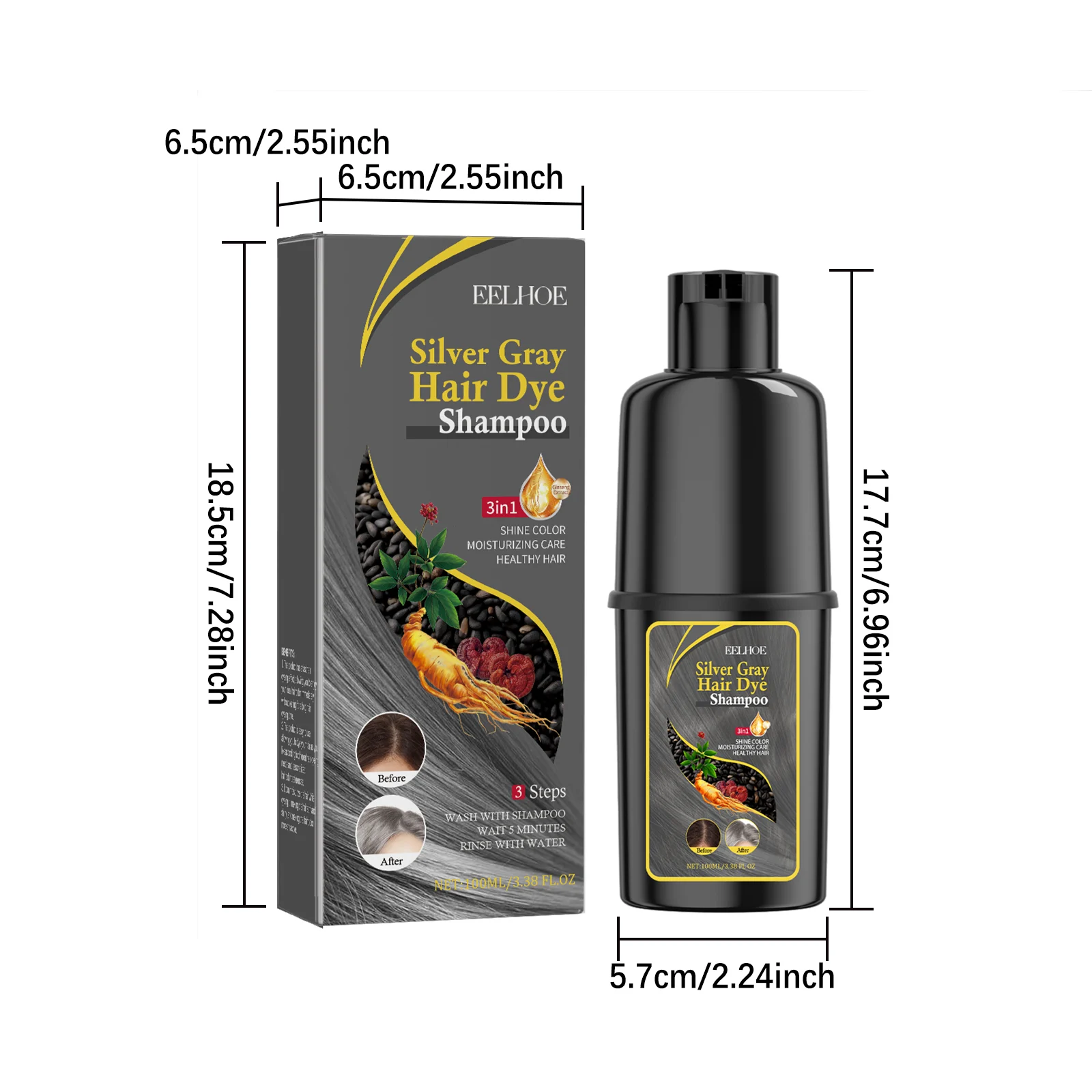 Silver Gray Hair Dye Shampoo 3-in-1 Color Care Nourishing Treatment 100ml 1 silver gray hair dye shampoo 3in1 100ml cih qjxajk2e desc 1 1