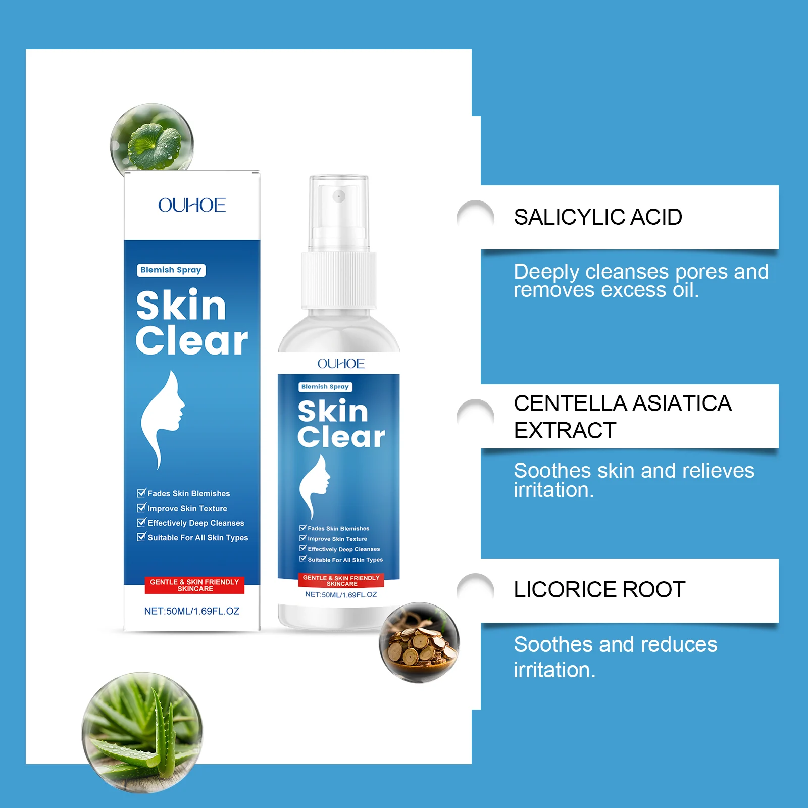 OUHOE Blemish Spray for Clear Skin, Fades Blemishes & Improves Texture 8 skin care blemish spray der tbgwk8ce desc 8