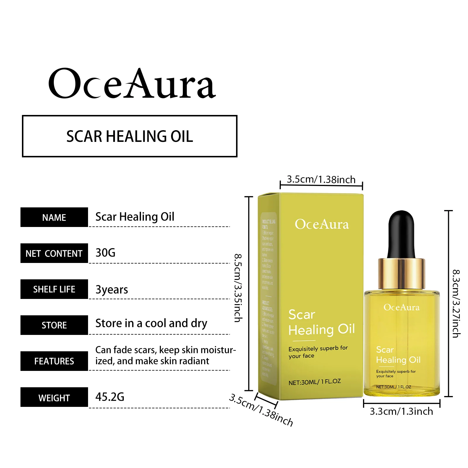 OceAura Skin Repair Healing Oil - Scar Fading & Moisturizing with Vitamin E & Hyaluronic Acid 1 skin scar healing repair oil cih e59pbr7e desc 1