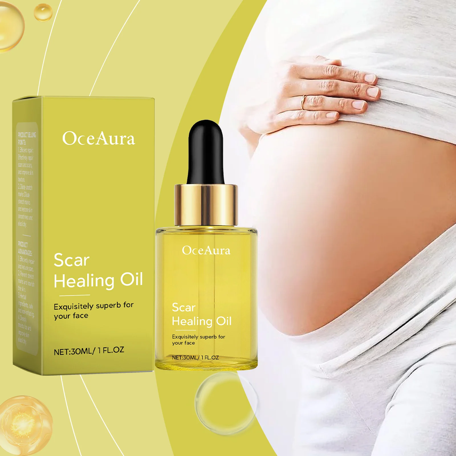 OceAura Skin Repair Healing Oil - Scar Fading & Moisturizing with Vitamin E & Hyaluronic Acid 2 skin scar healing repair oil cih e59pbr7e desc 2