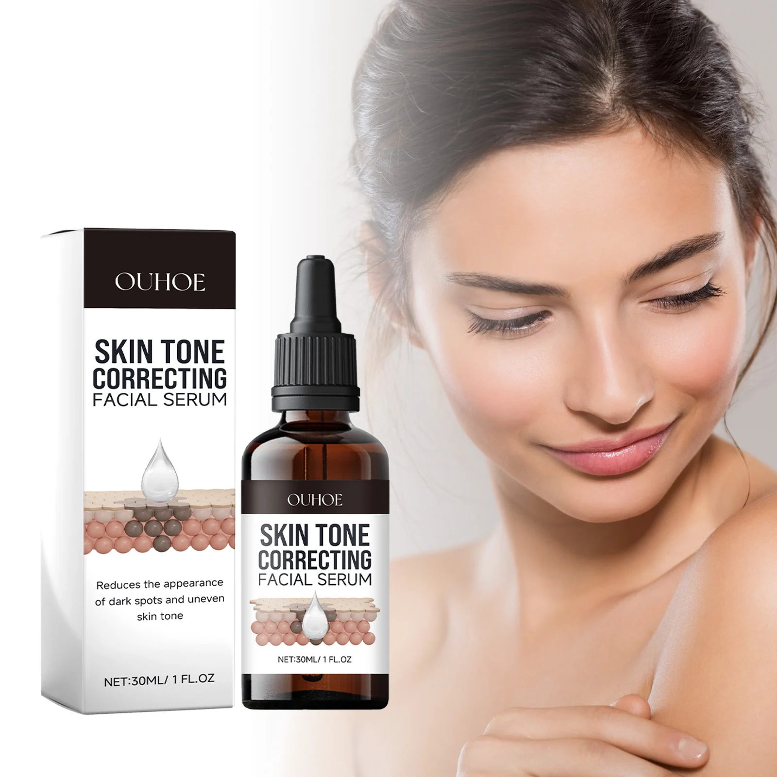 OUHOE Skin Tone Correcting Facial Serum, Reduces Dark Spots, Brightens Skin, Moisturizes 1 skin tone correcting facial serum cih hep2gzk4 desc 1