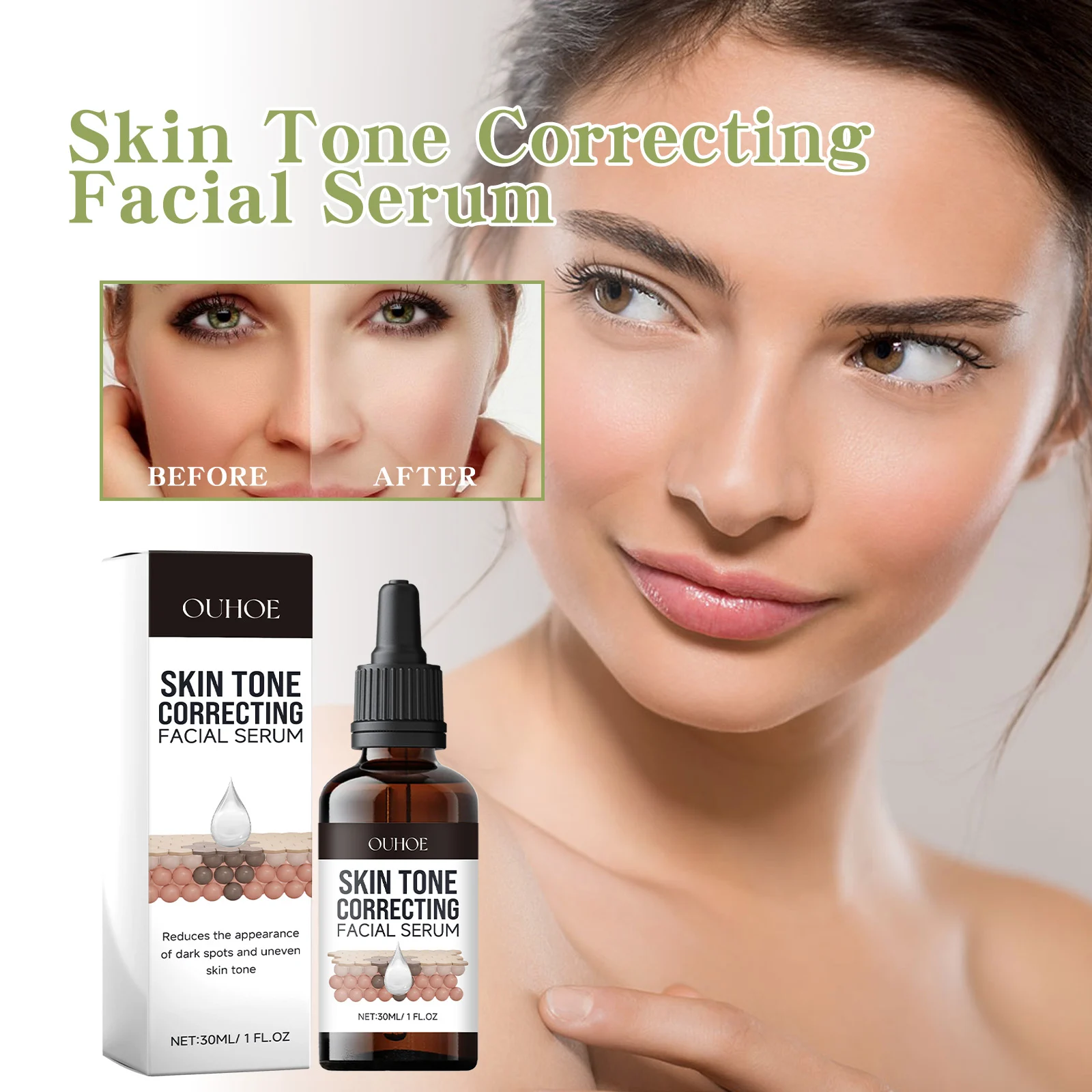 OUHOE Skin Tone Correcting Facial Serum, Reduces Dark Spots, Brightens Skin, Moisturizes 6 skin tone correcting facial serum cih hep2gzk4 desc 6