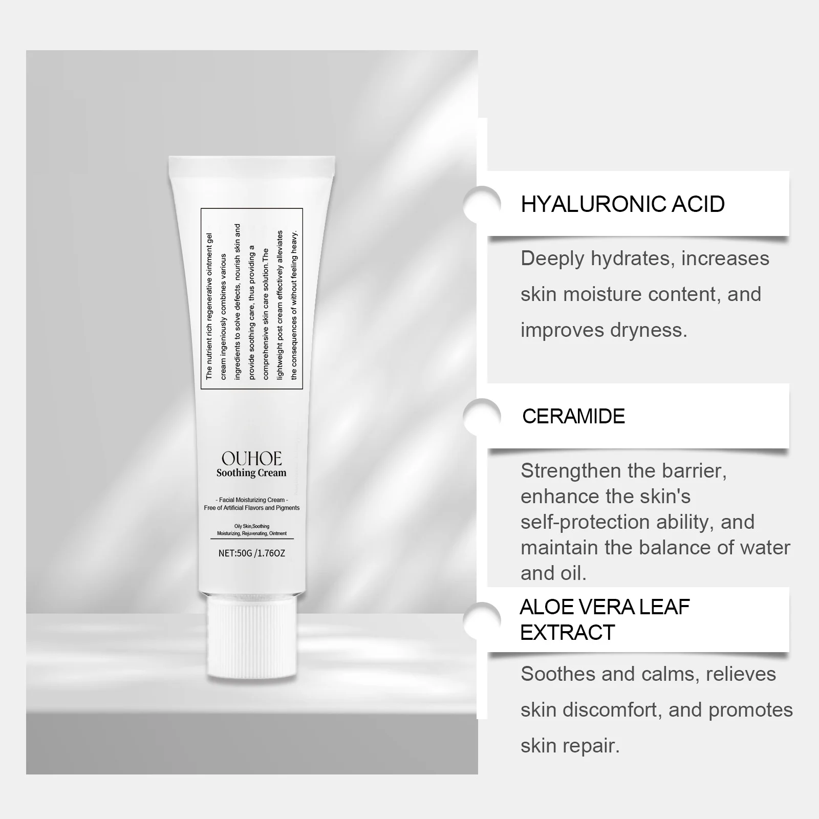Soothing Moisturizing Cream 50g Hydrating Face Moisturizer with Panthenol & Cactus Extract for Sensitive Skin 7 soothing moisturizing cream 50g hydrating face moisturizer cih qnyfshm6 desc 7