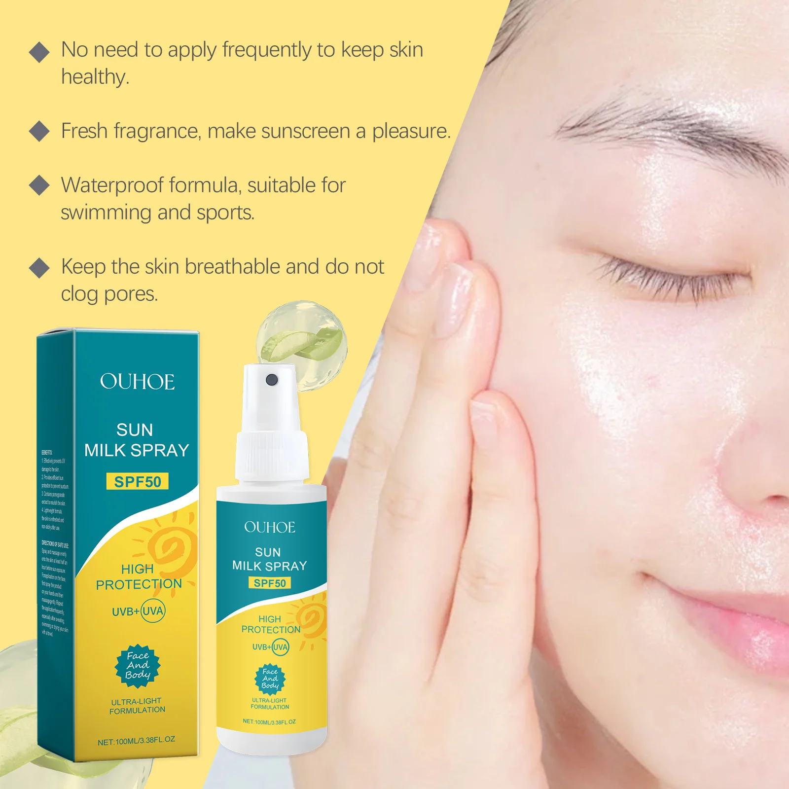 SPF50 Sunscreen Spray Non-Greasy Lightweight Moisturizing Face & Body Sun Protection 100ml 7 spf50 sunscreen spray non greasy lightweight moisturizing face body 100ml cih a8xdexzu desc 7