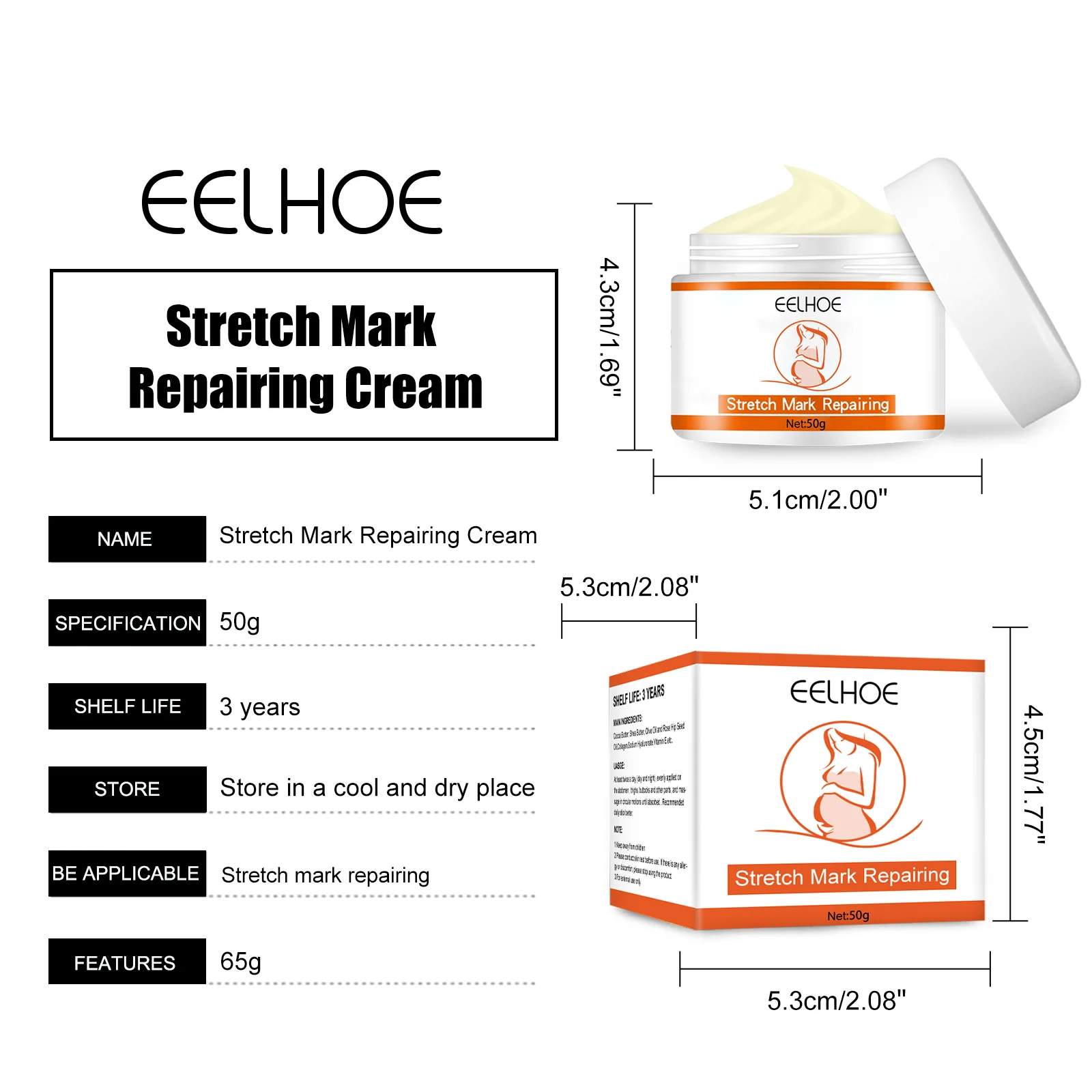 Stretch Mark Repairing Cream 50g - Intensive Moisturizing & Skin Elasticity Enhancer 2 stretch mark repairing cream 50g cih b54mcsb5 desc 2