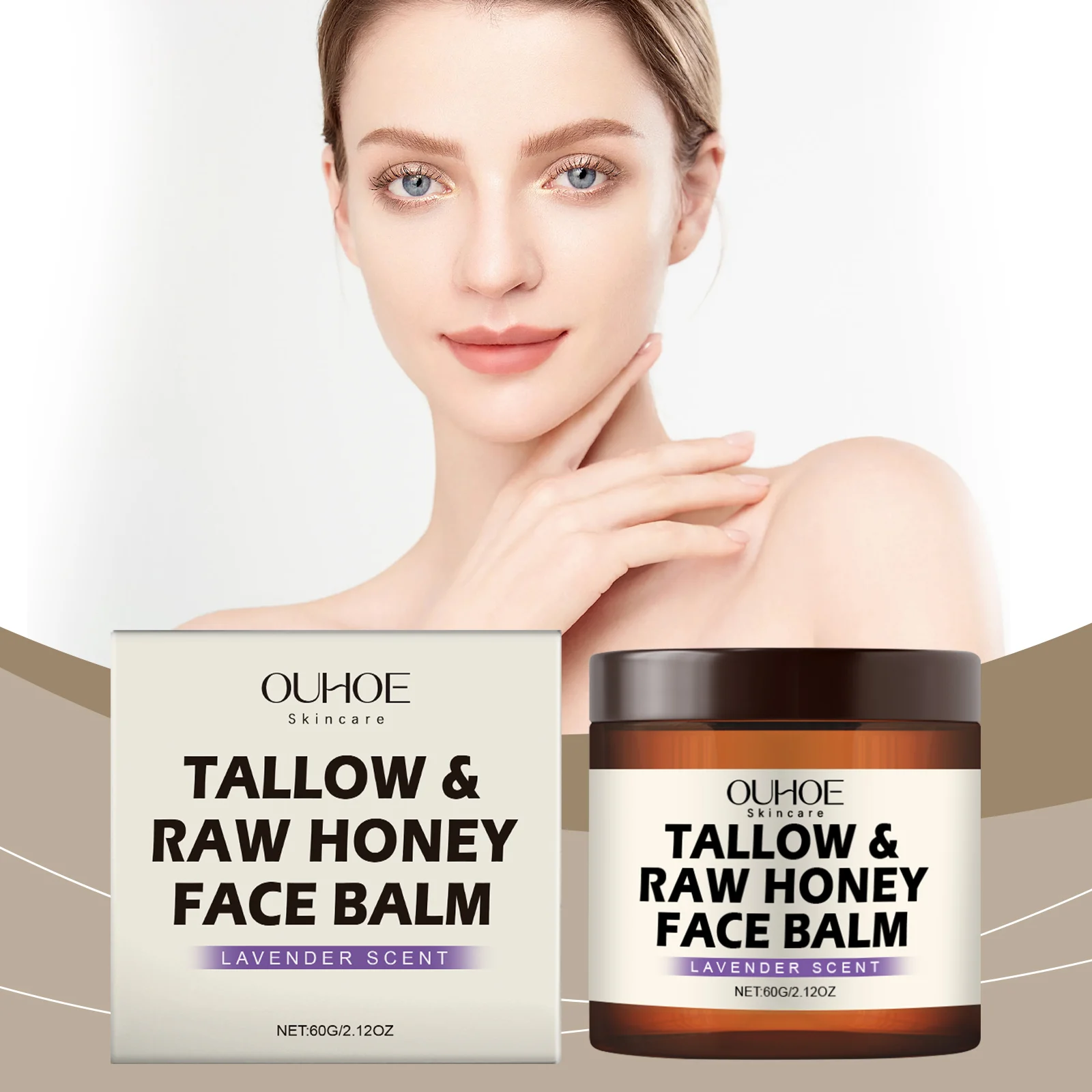 OUHOE Tallow & Raw Honey Face Balm Deep Moisturizing Long-Lasting Hydration Lavender Scent 2 tallow honey face balm moisturizer der p9y3h7xw desc 2