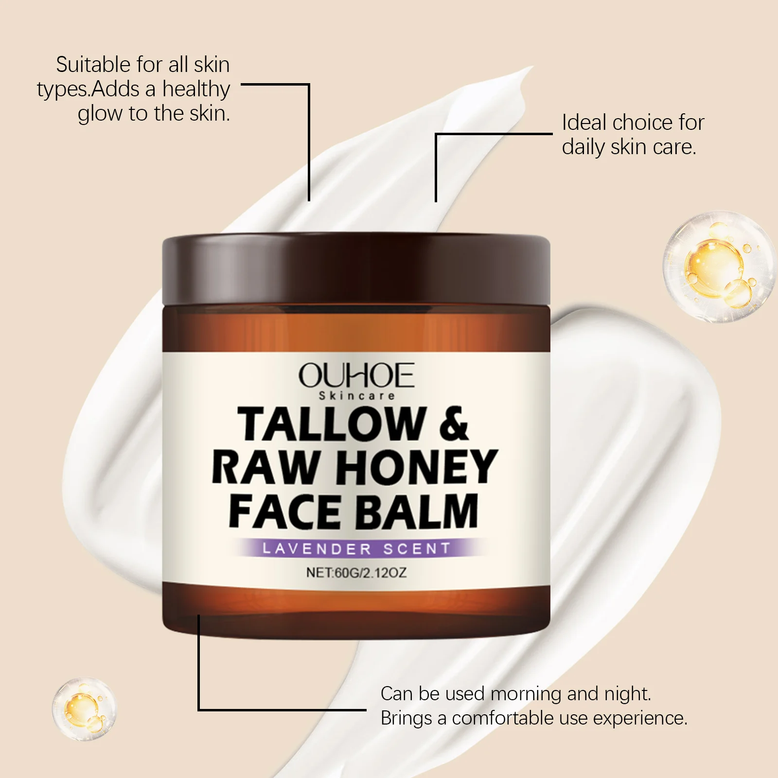 OUHOE Tallow & Raw Honey Face Balm Deep Moisturizing Long-Lasting Hydration Lavender Scent 9 tallow honey face balm moisturizer der p9y3h7xw desc 9