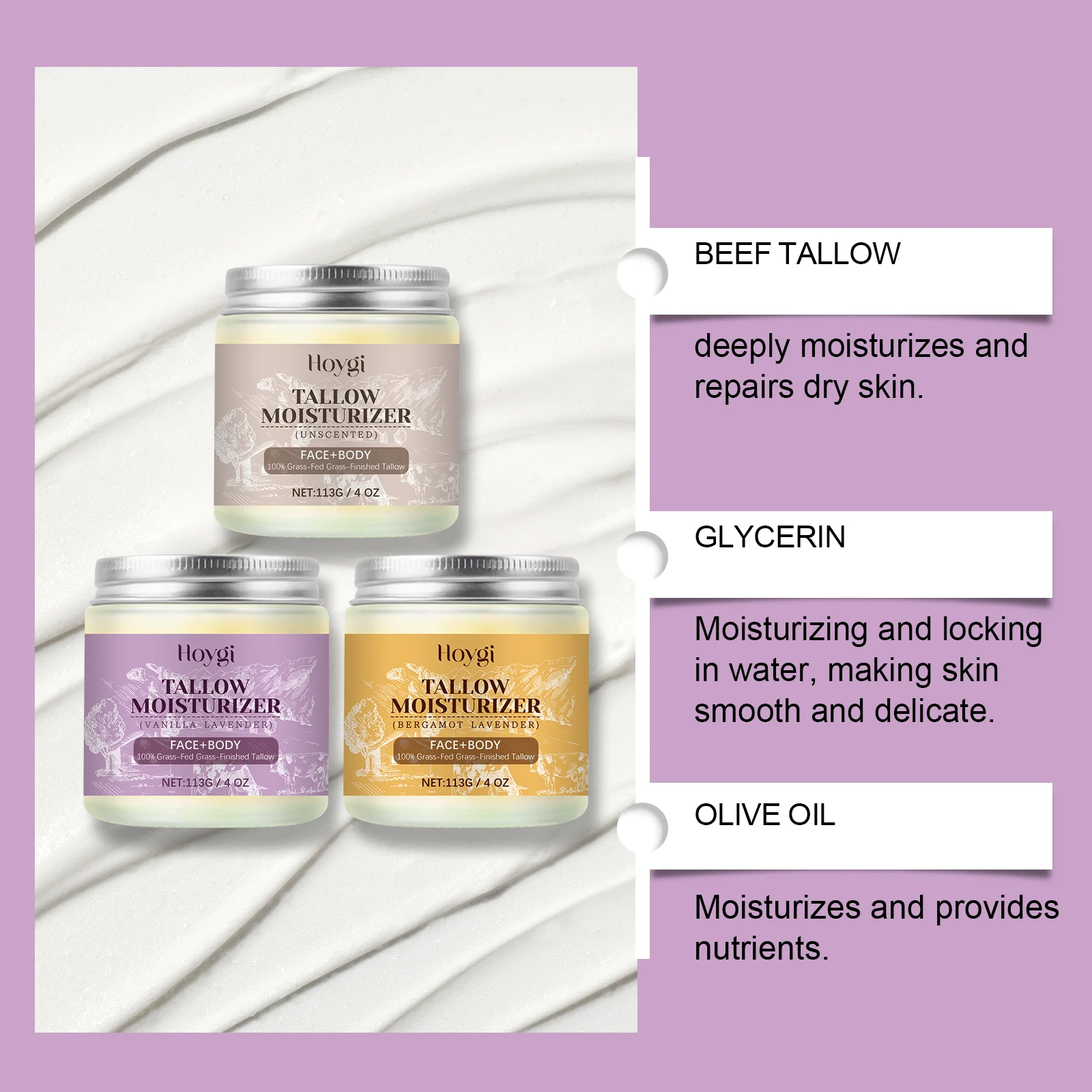 Hoygi Tallow Moisturizer (Unscented) For Face & Body - Deeply Hydrating & Repairing 5 tallow moisturizer cream cih jcxpfs5t desc 5