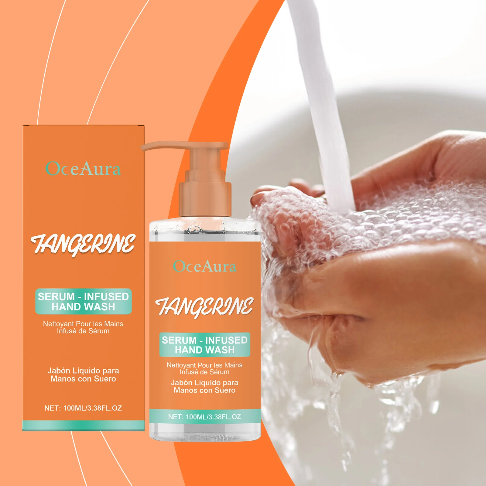 OceAura Tangerine Serum-Infused Hand Wash Gentle Cleansing Long-Lasting Moisturizing 2 tangerine serum hand wash cih 2despxby desc 2
