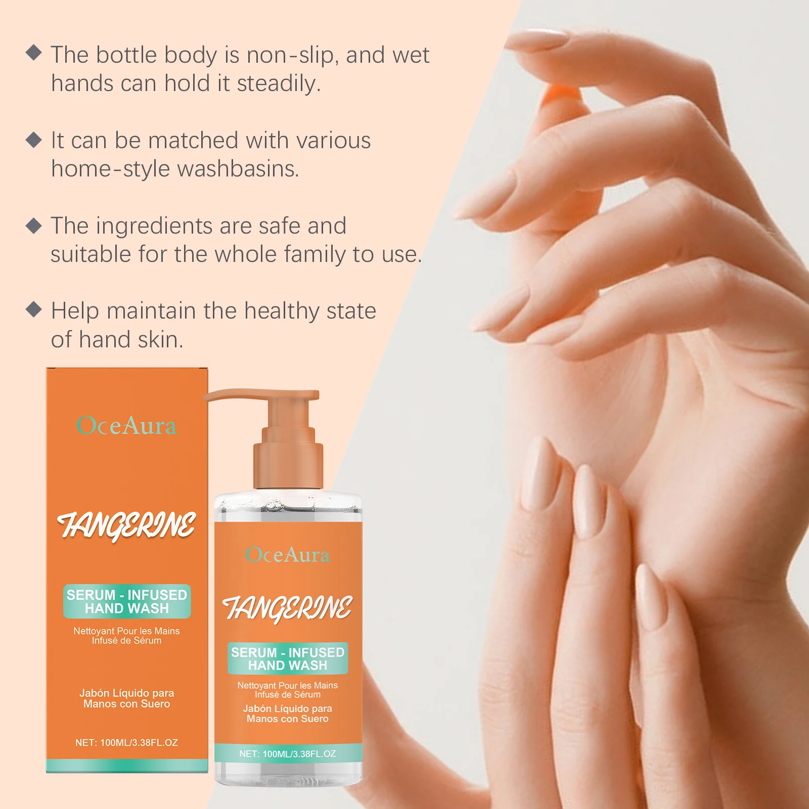 OceAura Tangerine Serum-Infused Hand Wash Gentle Cleansing Long-Lasting Moisturizing 7 tangerine serum hand wash cih 2despxby desc 7