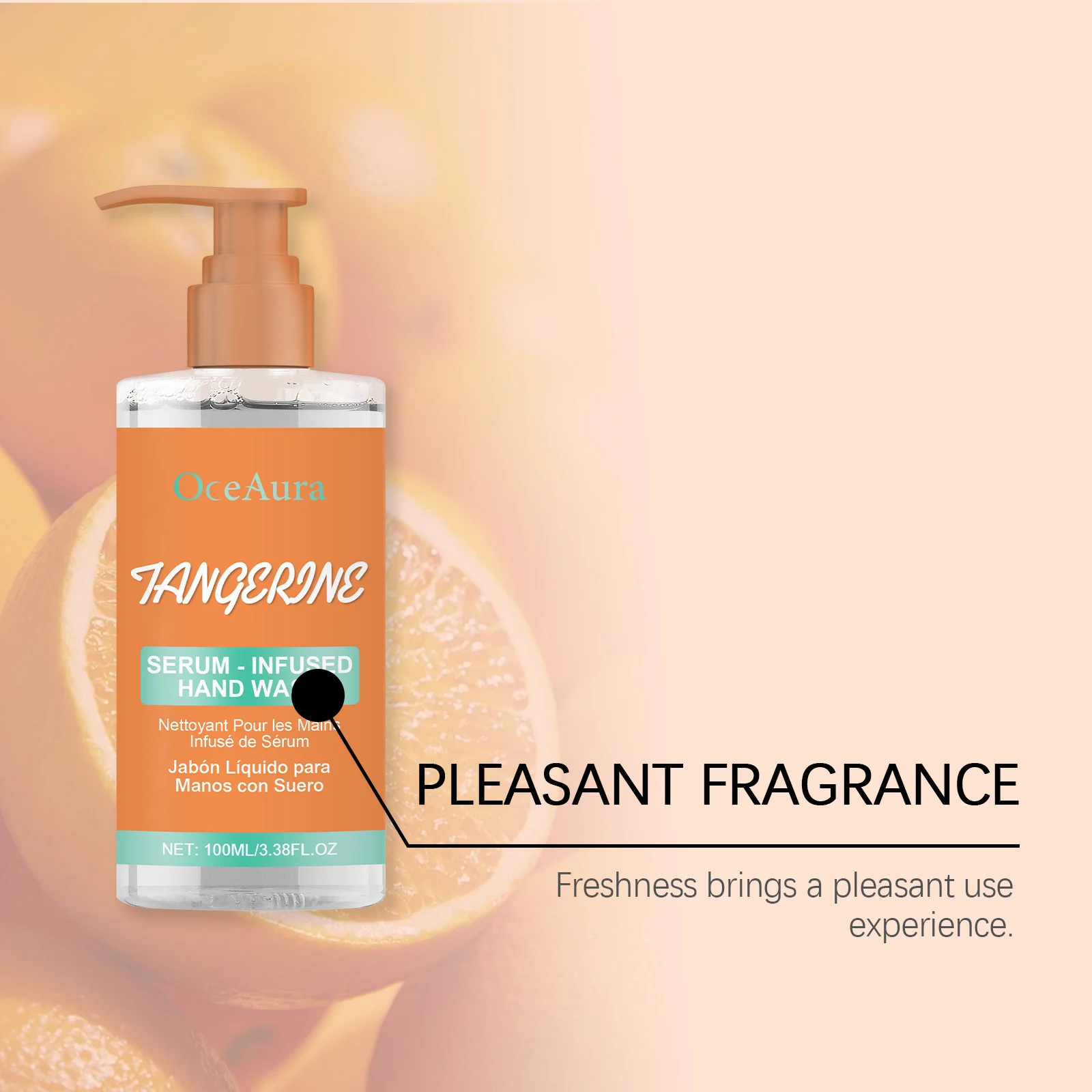 OceAura Tangerine Serum-Infused Hand Wash Gentle Cleansing Long-Lasting Moisturizing 8 tangerine serum hand wash cih 2despxby desc 8