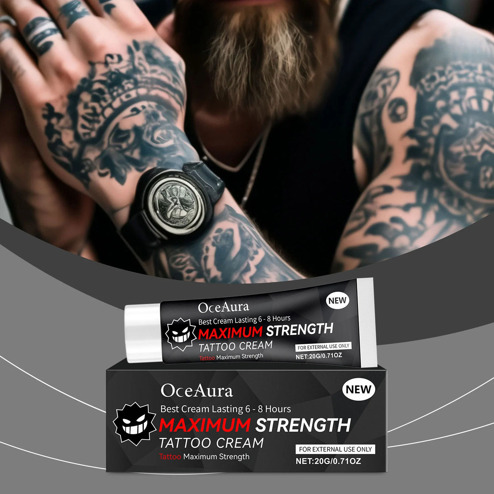 OceAura Maximum Strength Tattoo Cream - Soothing & Moisturizing Gel for Long-Lasting Tattoos 2 tattoo soothing cream cih pceqfrks desc 2