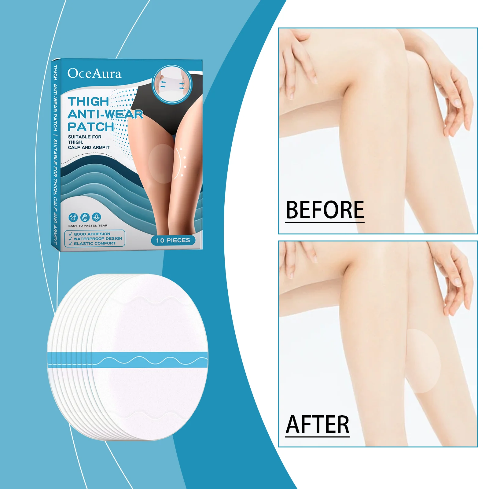 Thigh Anti-Chafing Pads Invisible Breathable Anti-Friction Thigh Guards 10 Pieces 2 thigh anti chafing pads invisible breathable anti friction thigh guards cih e4uhpuch desc 2