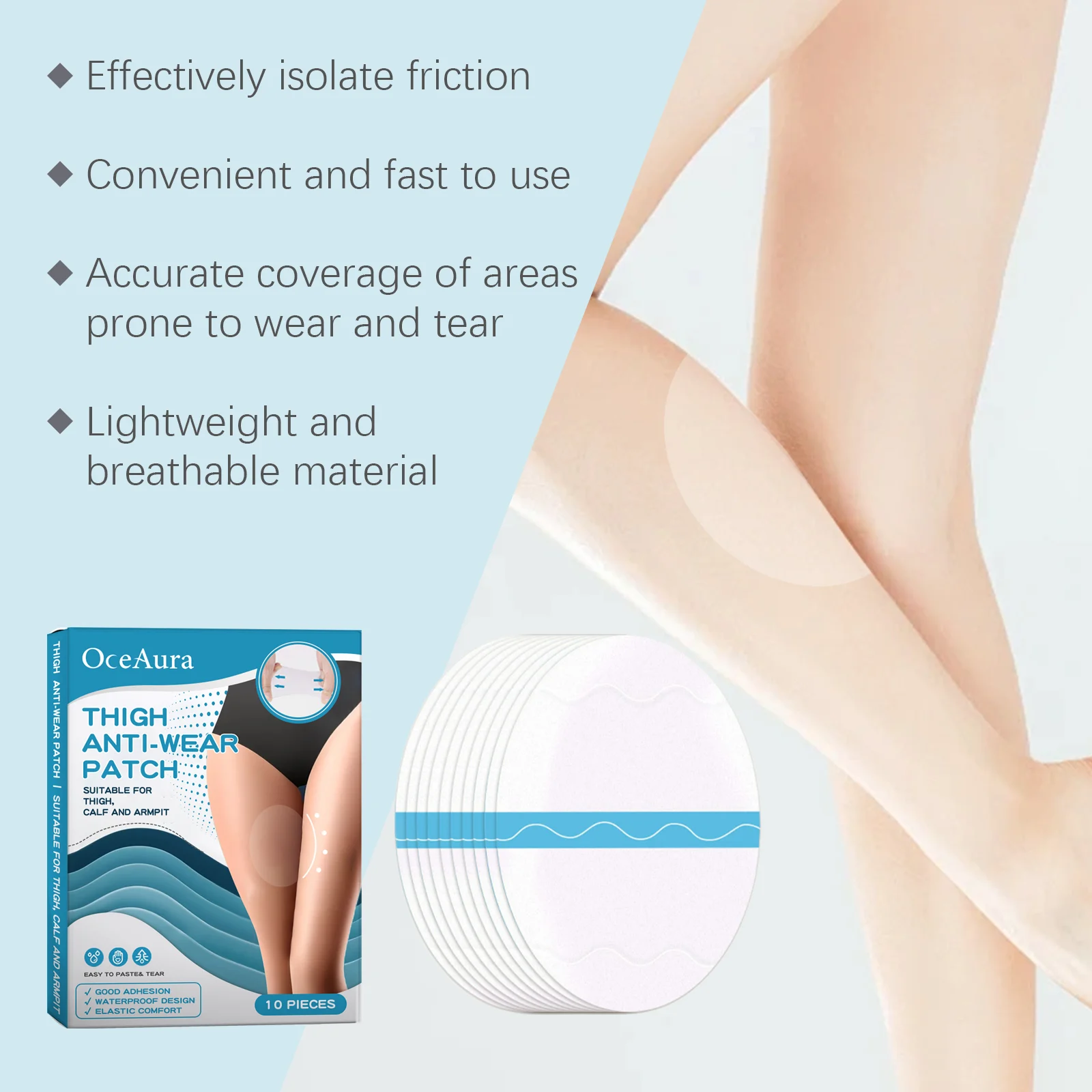 Thigh Anti-Chafing Pads Invisible Breathable Anti-Friction Thigh Guards 10 Pieces 7 thigh anti chafing pads invisible breathable anti friction thigh guards cih e4uhpuch desc 7