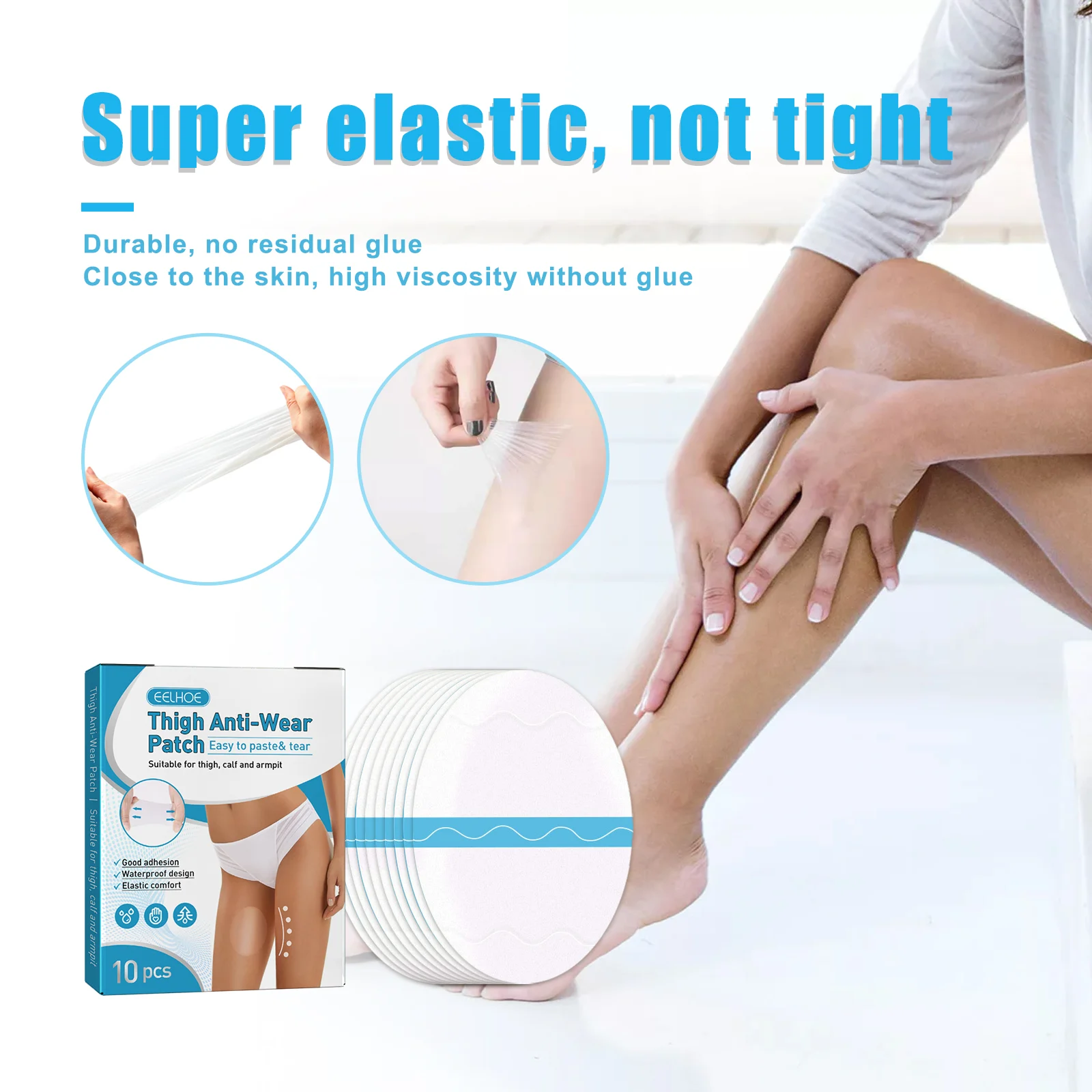 Thigh Chafing Pads Invisible High-Elastic Waterproof Anti-Friction Patches for Inner Thighs, Calf & Underarm 10 thigh chafing pads invisible high elastic waterproof anti friction patches cih 7j6qezza desc 10