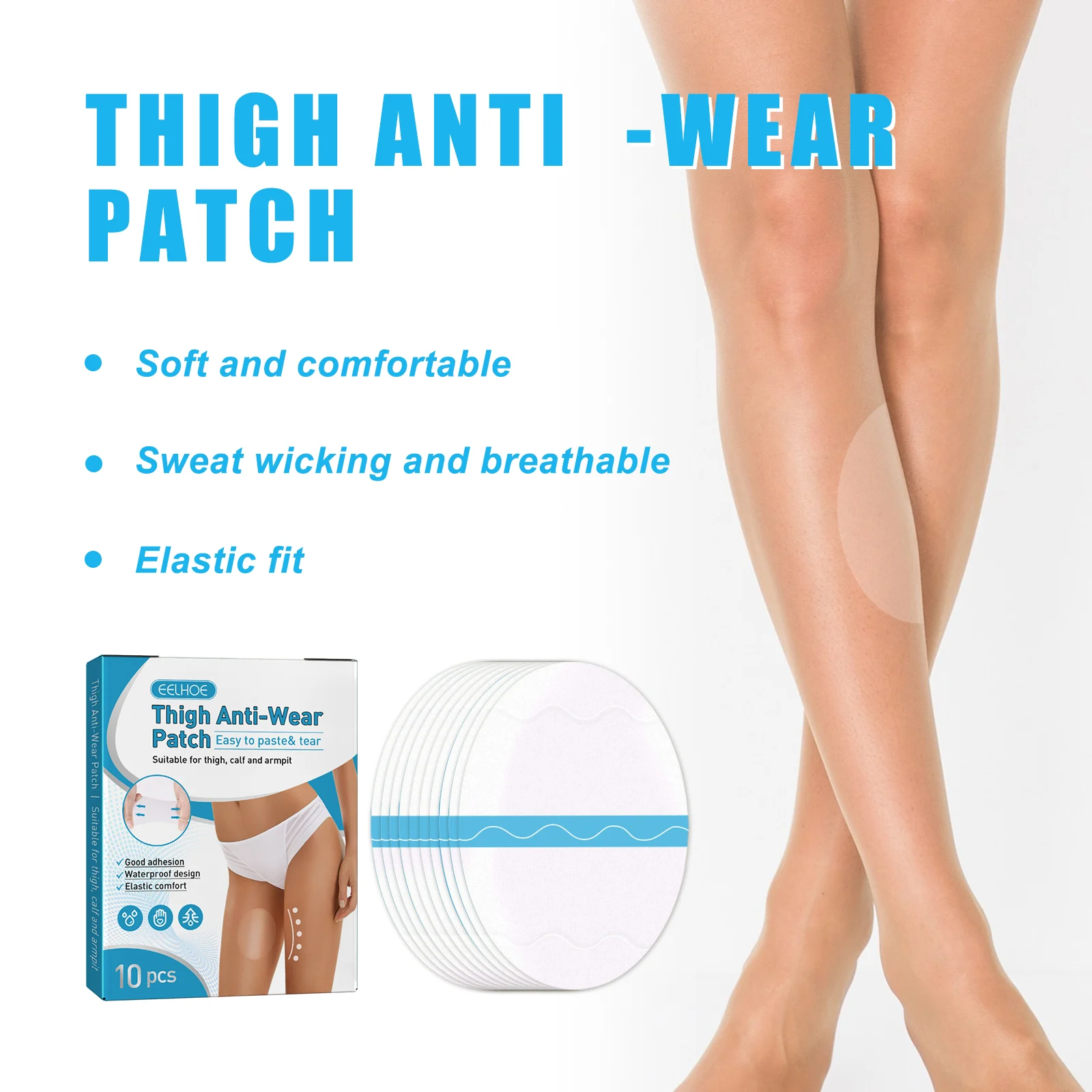 Thigh Chafing Pads Invisible High-Elastic Waterproof Anti-Friction Patches for Inner Thighs, Calf & Underarm 9 thigh chafing pads invisible high elastic waterproof anti friction patches cih 7j6qezza desc 9