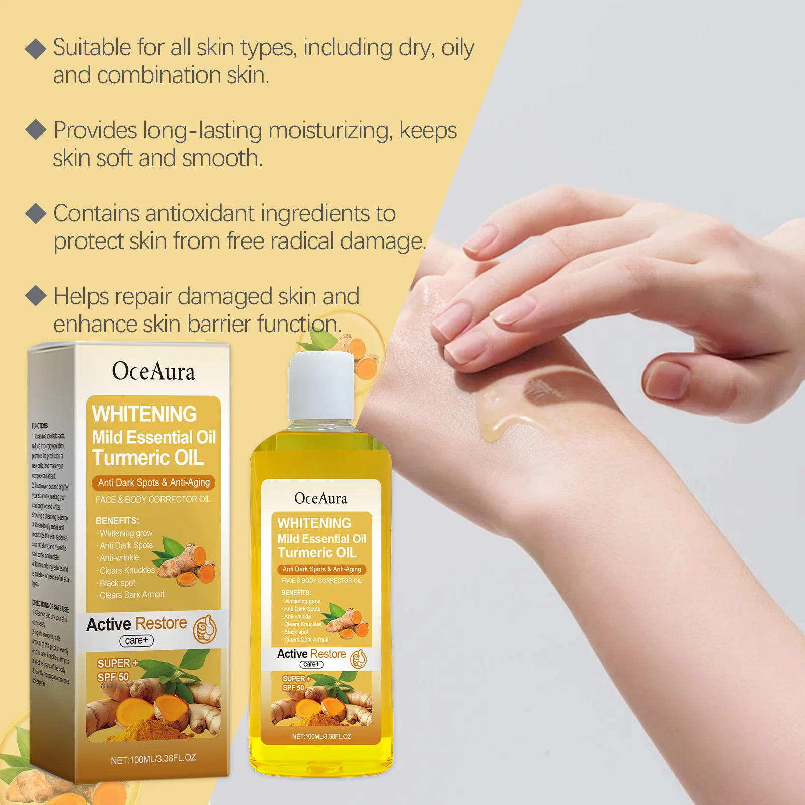 Turmeric Body Oil for Brightening 100ml with Collagen & Argan Oil - Skin Tone Corrector 5 turmeric body oil brightening 100ml collagen argan oil cih 2ts3sd7d desc 5