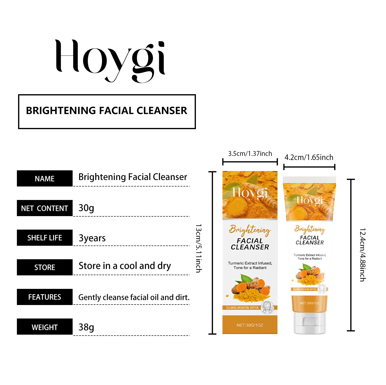 Hoygi Turmeric Brightening Facial Cleanser - Gentle Cleansing, Hydration, Glowing Skin 2 turmeric brightening facial cleanser der wuyybz36 desc 2