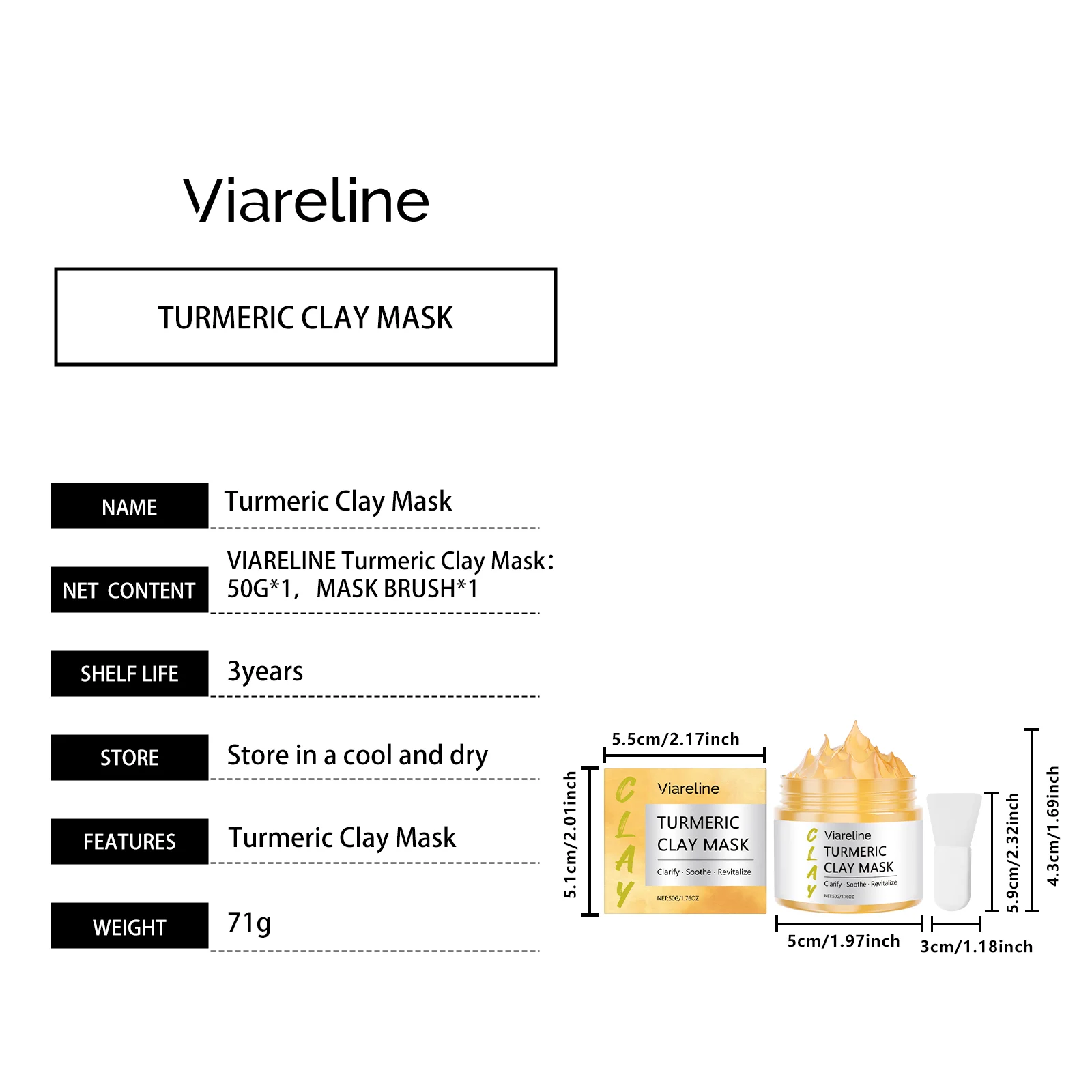 Viareline Turmeric Clay Mask - Clarify, Soothe & Revitalize Skin, Deep Cleansing & Brightening 1 turmeric clay face mask der kxmehbjb desc 1
