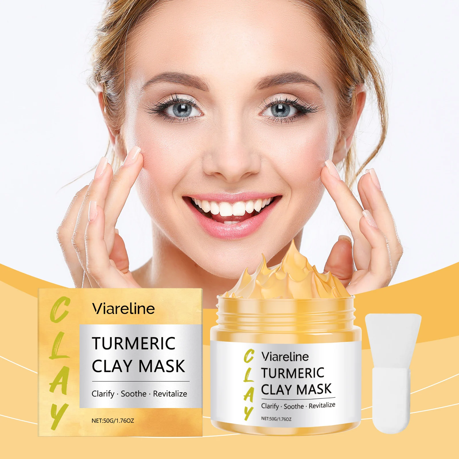 Viareline Turmeric Clay Mask - Clarify, Soothe & Revitalize Skin, Deep Cleansing & Brightening 2 turmeric clay face mask der kxmehbjb desc 2