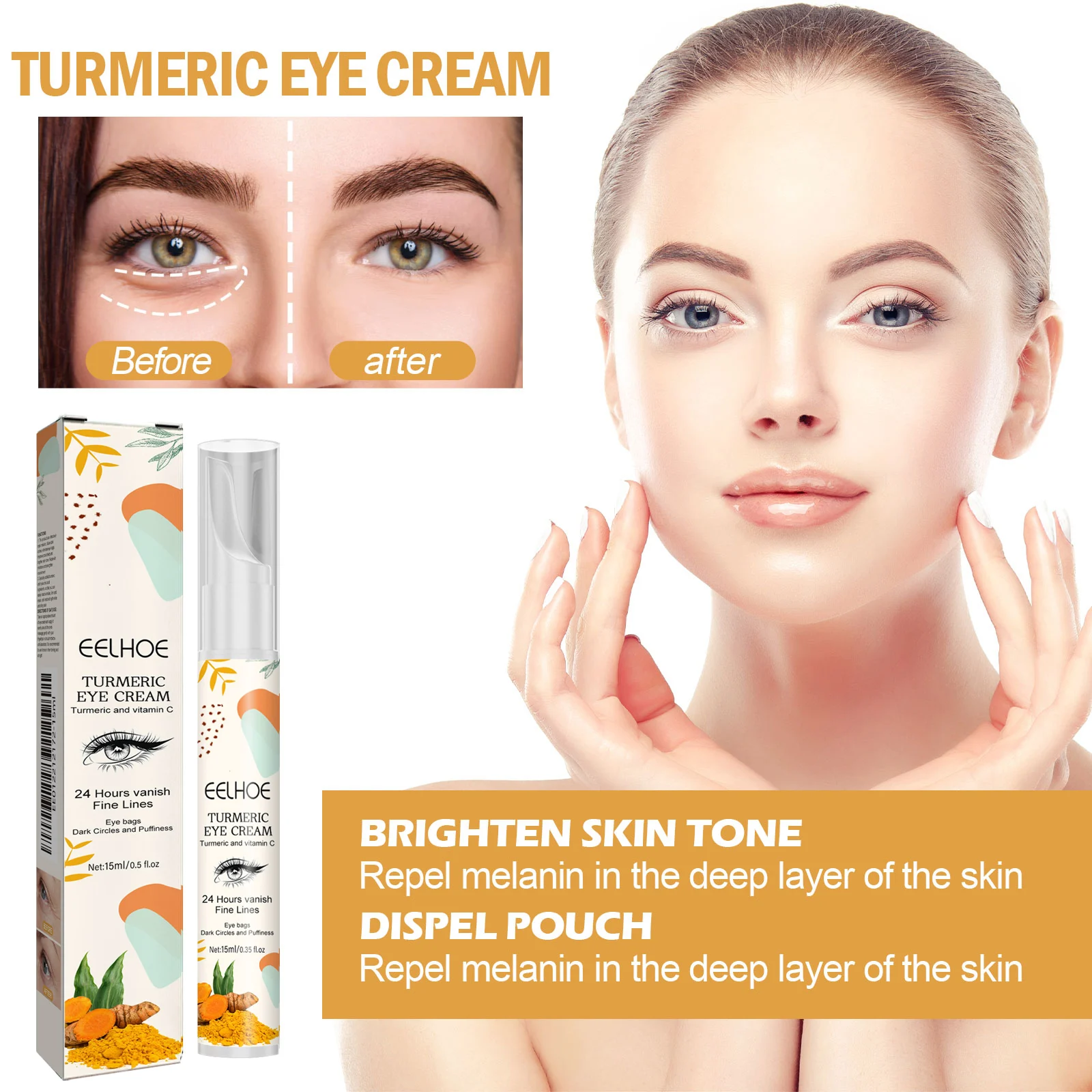 Turmeric Eye Cream 15ml for Dark Circles, Wrinkles & Puffiness - Brightening & Hydrating Under Eye Treatment 6 turmeric eye cream 15ml dark circles wrinkles puffiness cih 2t32syju desc 6