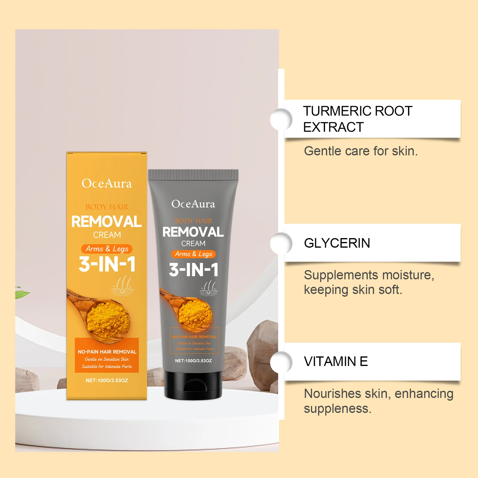 Turmeric Hair Removal Cream 100g Gentle Painless Body Depilatory for Sensitive Skin & Bikini Area 5 turmeric hair removal cream 100g der 4897p9qw desc 5