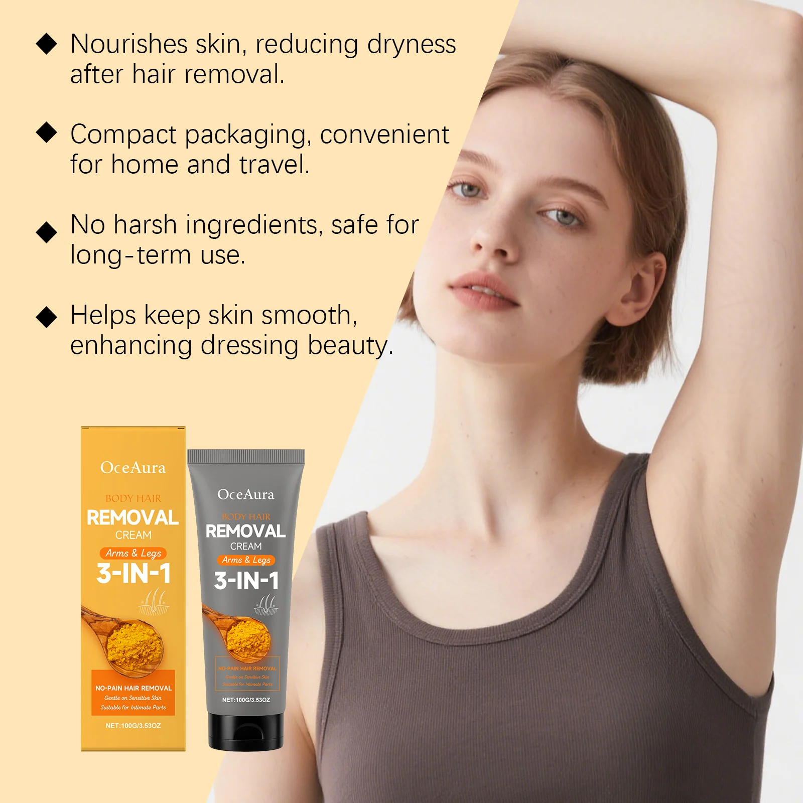 Turmeric Hair Removal Cream 100g Gentle Painless Body Depilatory for Sensitive Skin & Bikini Area 7 turmeric hair removal cream 100g der 4897p9qw desc 7