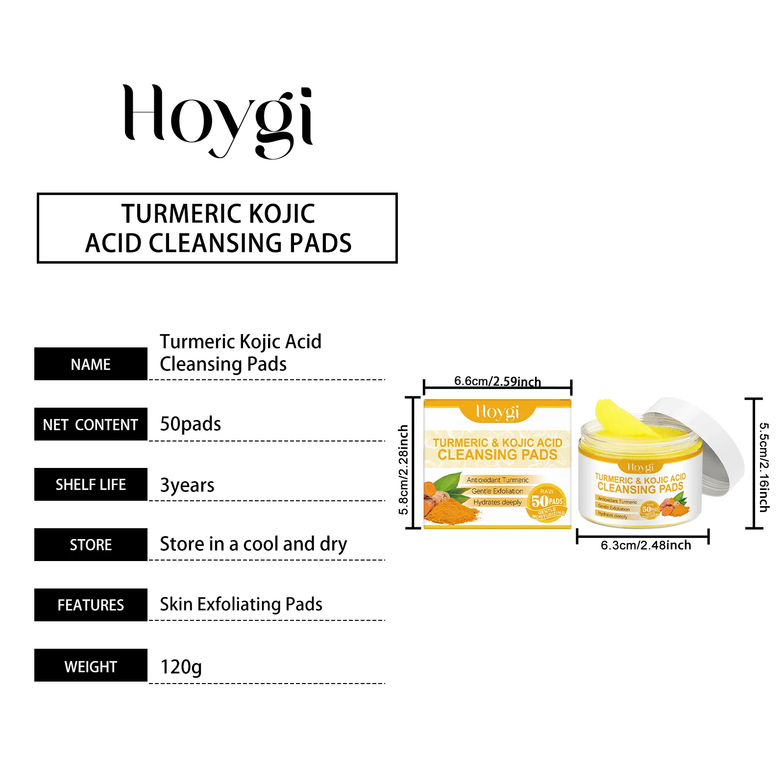 Turmeric Kojic Acid Cleansing Pads Brighten Skin Tone Daily Exfoliating Pads 50pcs 1 turmeric kojic acid cleansing pads 50pcs cih rst6u7er desc 1