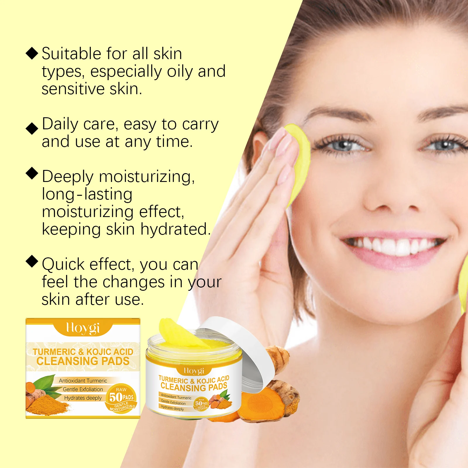 Turmeric Kojic Acid Cleansing Pads Brighten Skin Tone Daily Exfoliating Pads 50pcs 5 turmeric kojic acid cleansing pads 50pcs cih rst6u7er desc 5