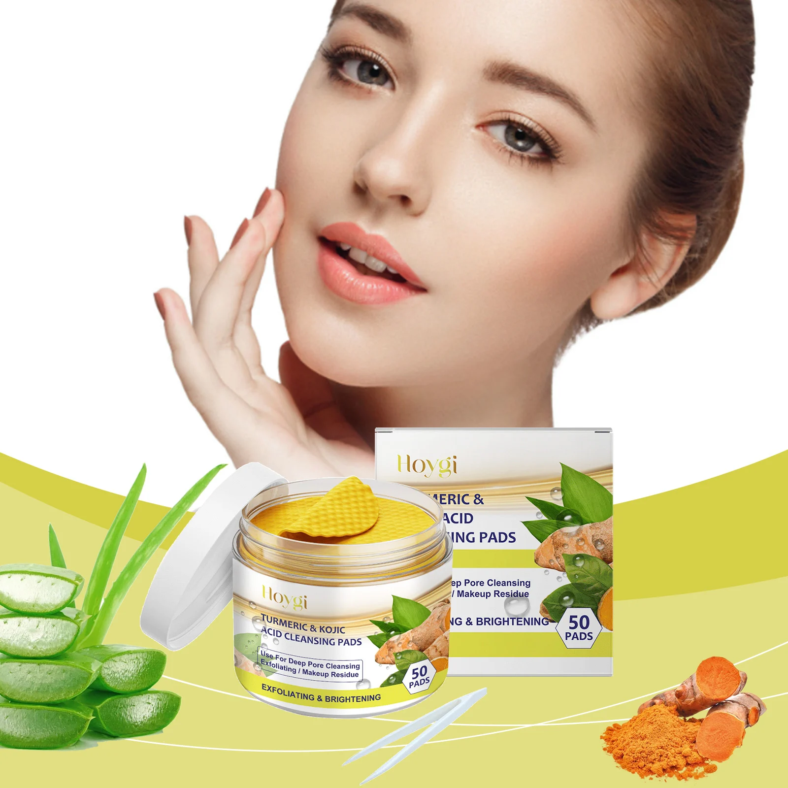 Hoygi Turmeric & Kojic Acid Cleansing Pads - Gentle Exfoliating Pore Deep Clean for All Skin Types 2 turmeric kojic acid cleansing pads cih apd4d5ad desc 2