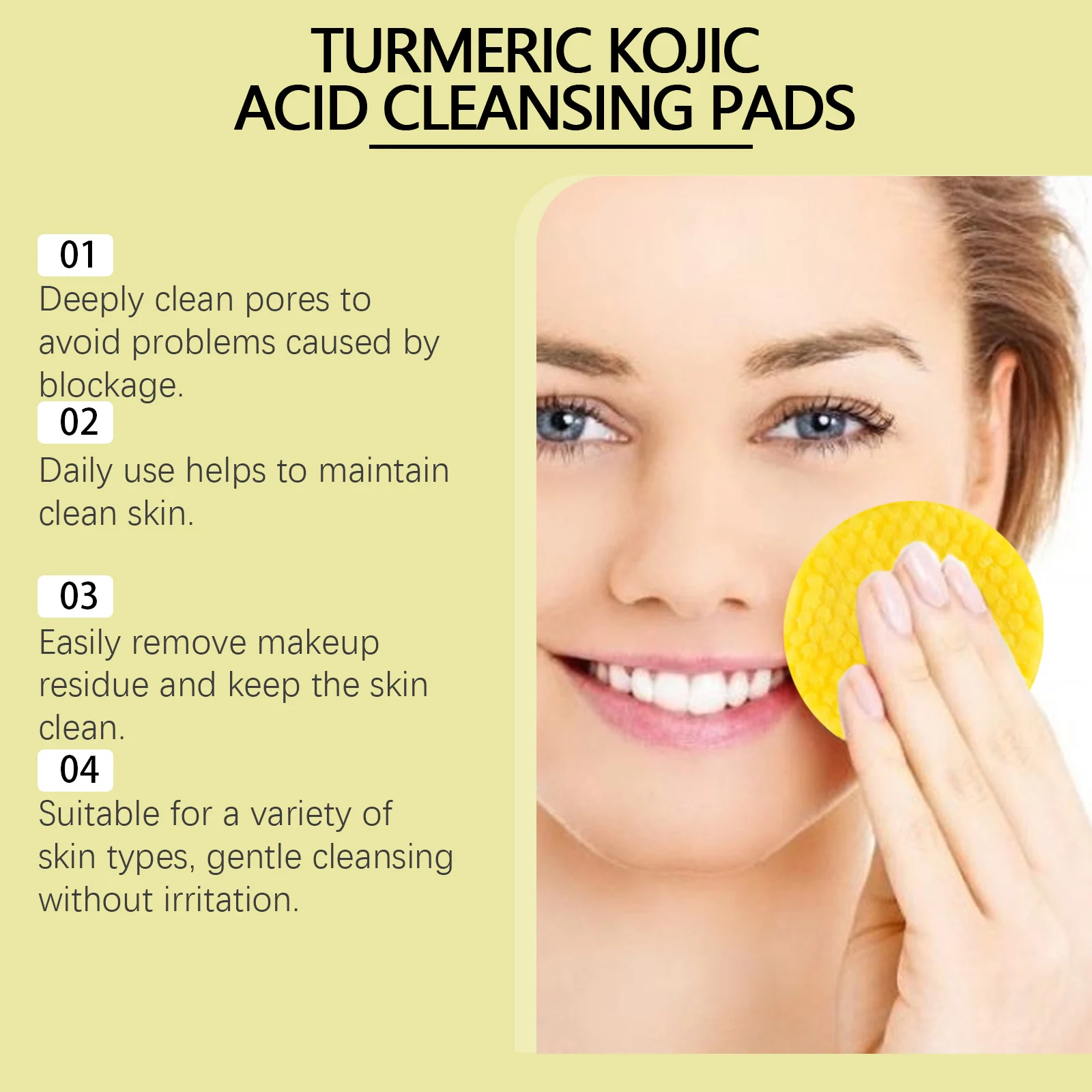 Hoygi Turmeric & Kojic Acid Cleansing Pads - Gentle Exfoliating Pore Deep Clean for All Skin Types 5 turmeric kojic acid cleansing pads cih apd4d5ad desc 5