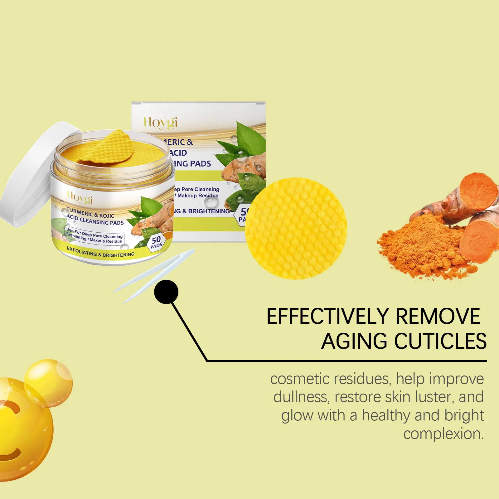 Hoygi Turmeric & Kojic Acid Cleansing Pads - Gentle Exfoliating Pore Deep Clean for All Skin Types 8 turmeric kojic acid cleansing pads cih apd4d5ad desc 8