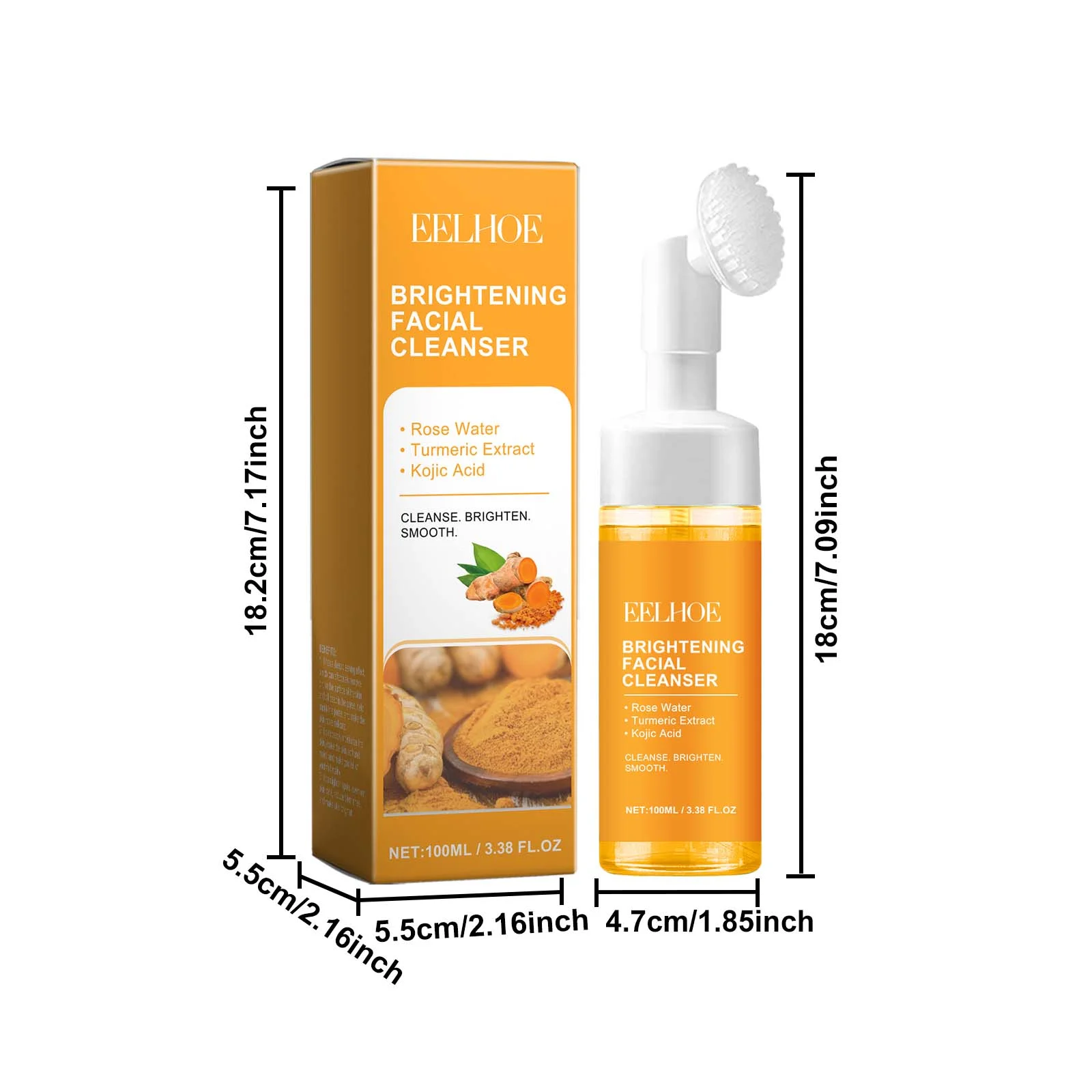 Turmeric Tightening Pore Cleansing Foam, Brightening Facial Cleanser with Kojic Acid & Rose Water, 100ml 1 turmeric tightening pore cleansing foam 100ml cih s9k2krf3 desc 1