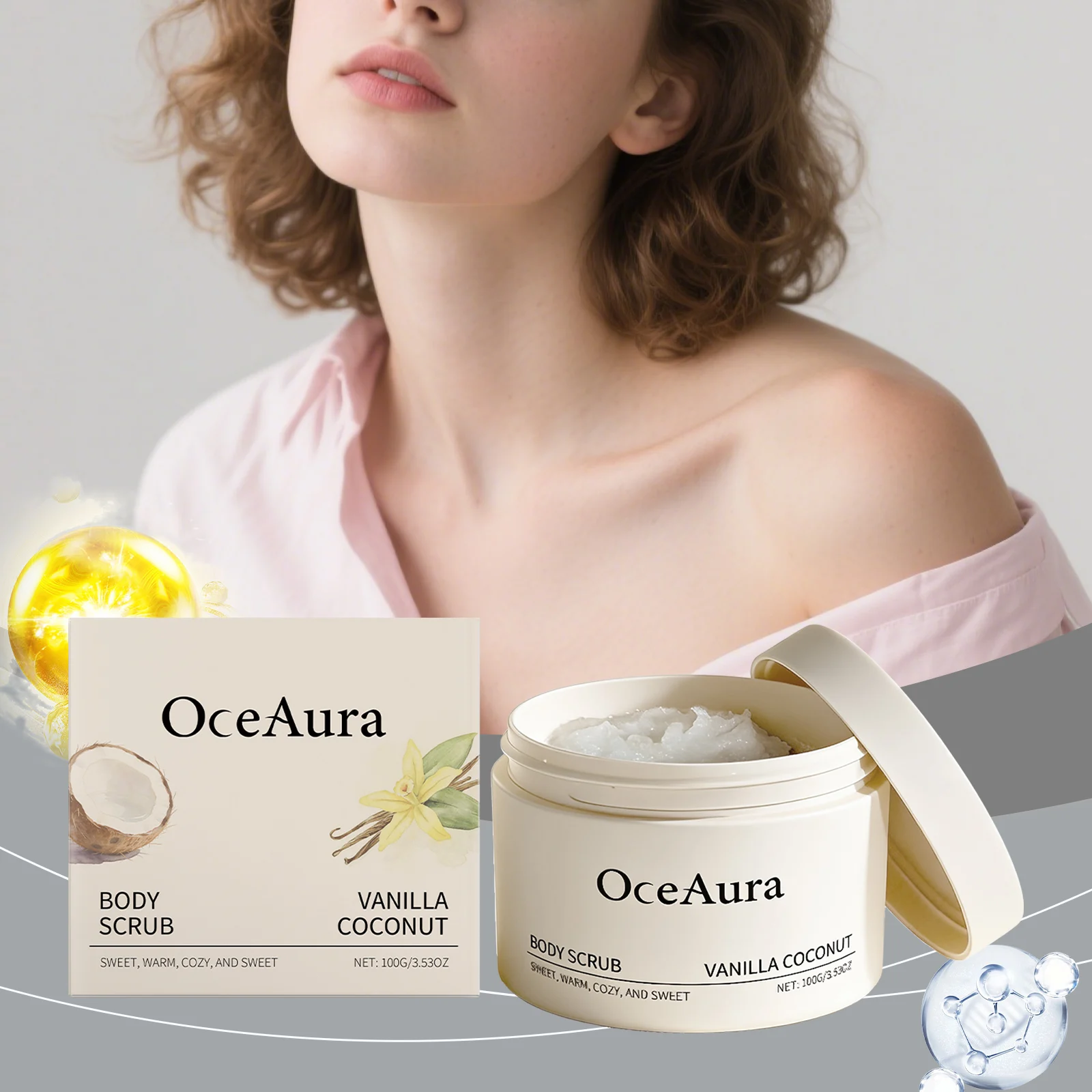 OceAura Hydrating Body Scrub Vanilla Coconut Moisturizing & Gentle Exfoliation 2 vanilla coconut body scrub der eaw2ze2y desc 2
