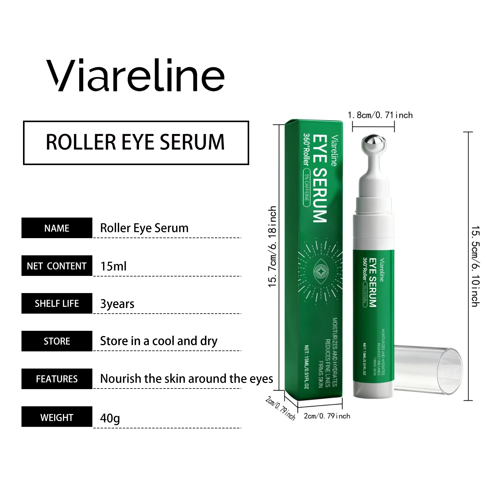 360 Roller Eye Serum with Caffeine Hydrating Eye Cream 15ml for Fine Lines & Dark Circles 1 viareline 360 roller eye serum caffeine hydrating eye cream 15ml der a57jtwm3 desc 1