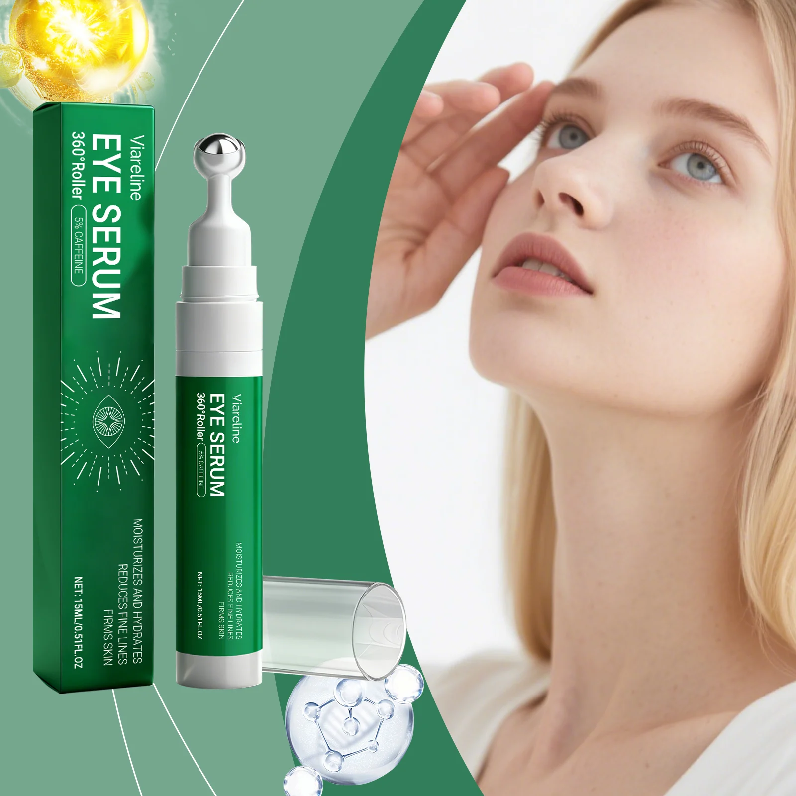 360 Roller Eye Serum with Caffeine Hydrating Eye Cream 15ml for Fine Lines & Dark Circles 2 viareline 360 roller eye serum caffeine hydrating eye cream 15ml der a57jtwm3 desc 2
