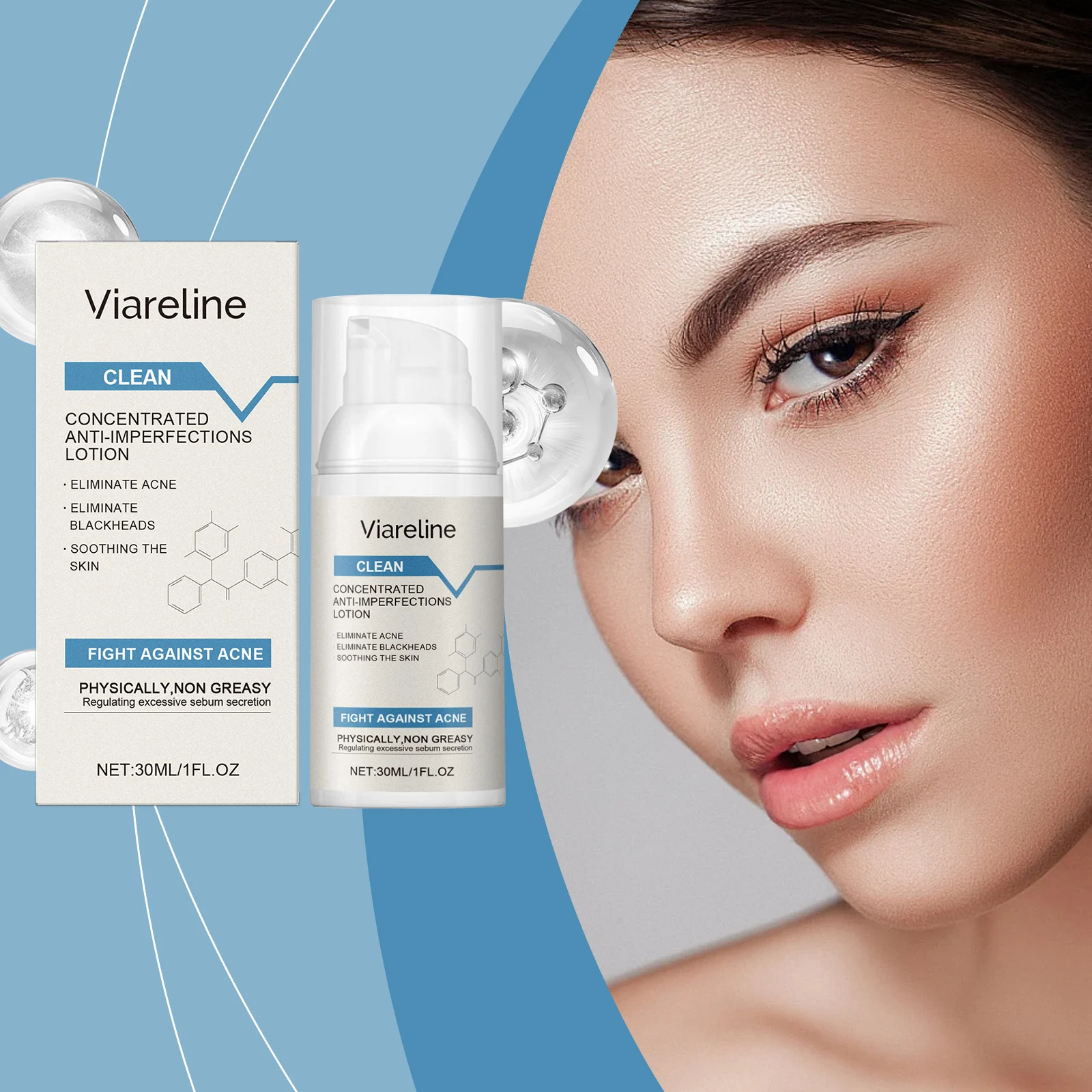 Acne Control Soothing Repair Lotion for Oily Skin, Reduces Blemishes & Blackheads, 30ml 2 viareline acne control soothing repair lotion 30ml cih kq7ja6ct desc 2