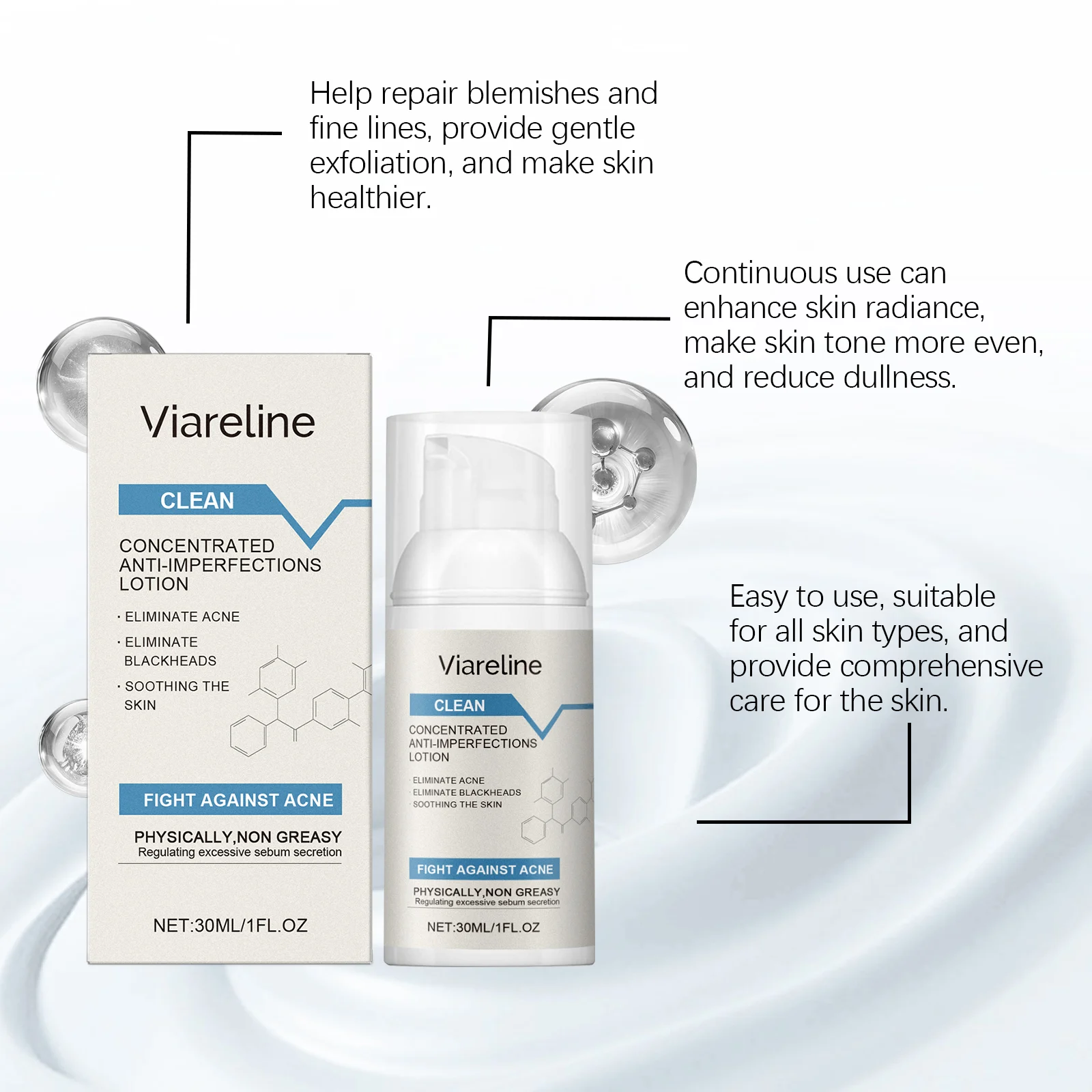 Acne Control Soothing Repair Lotion for Oily Skin, Reduces Blemishes & Blackheads, 30ml 6 viareline acne control soothing repair lotion 30ml cih kq7ja6ct desc 6
