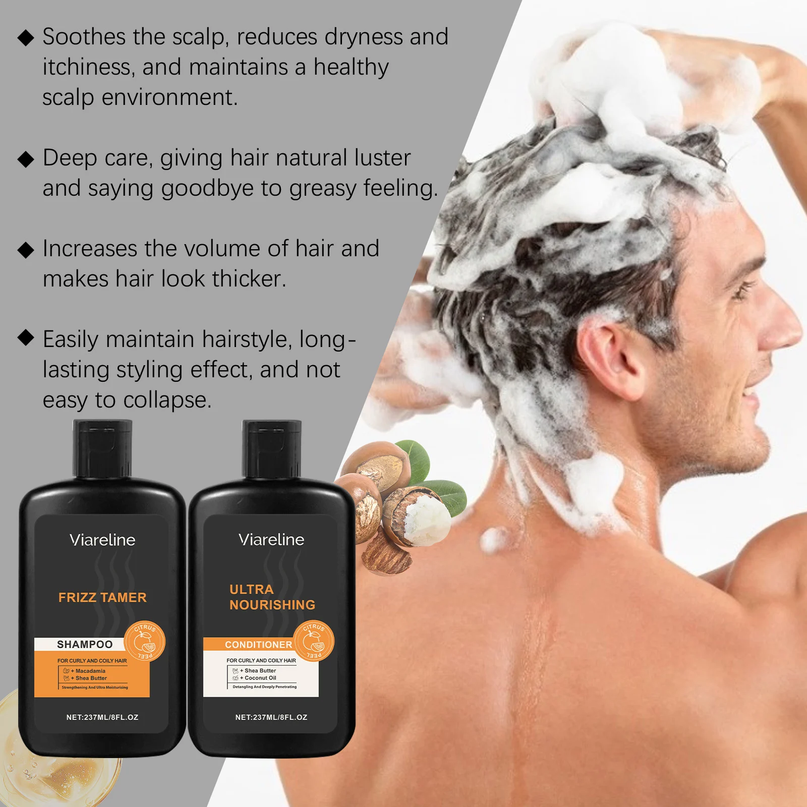 Men's Moisturizing Hair Care Set Nourishing Shampoo & Conditioner for Frizz Control & Shine 6 viareline mens nourishing hair care set cih n6spfabk desc 6
