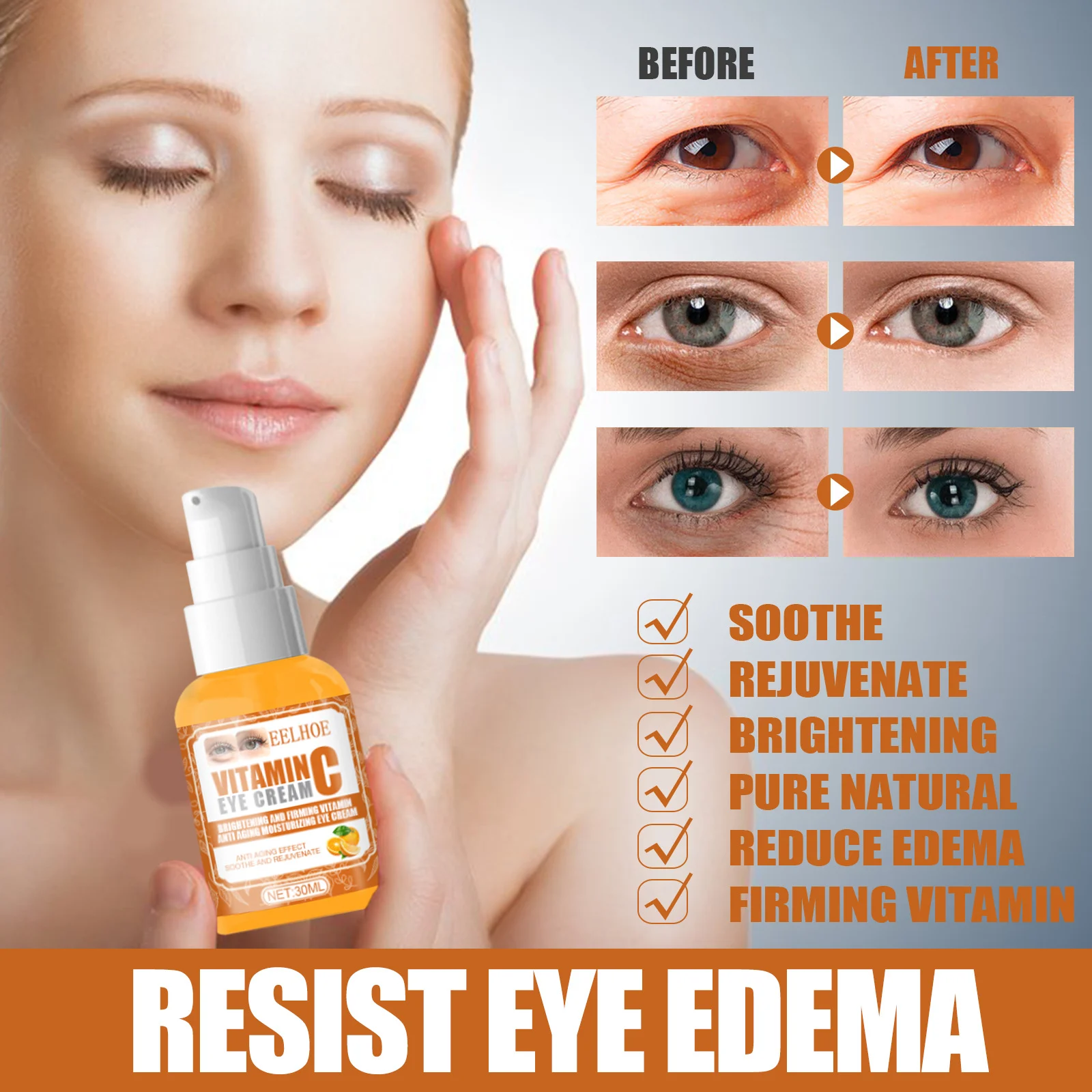 Vitamin C Eye Cream for Anti-Aging Hydration, Brightening Dark Circles & Fine Lines, 30ml 8 vitamin c anti aging eye cream 30ml cih cxh9fp6v desc 8