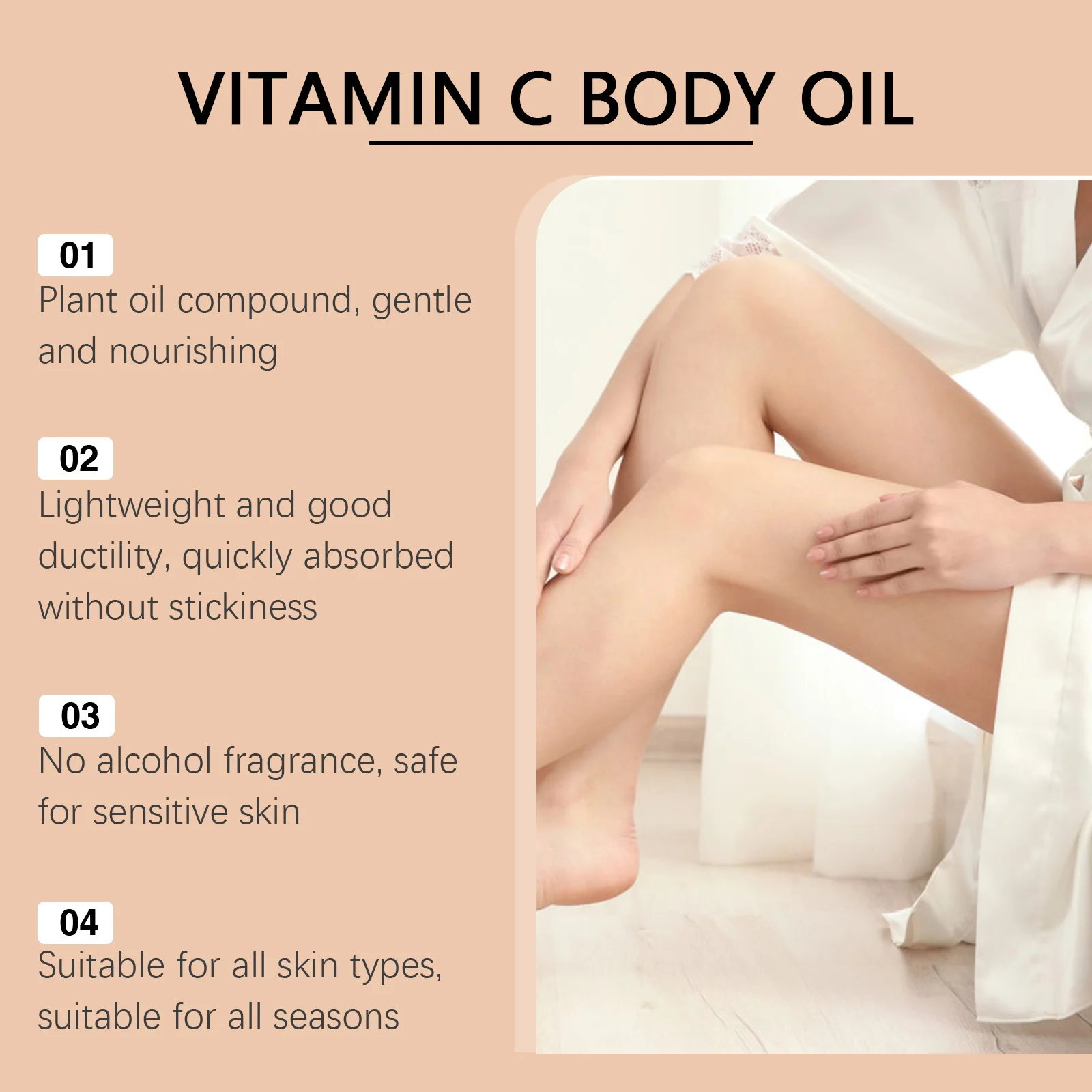 Vitamin C Body Oil 100ml Nourishing Moisturizing Dry Skin Lightweight Non-Sticky 7 vitamin c body oil 100ml cih quj8yvew desc 7