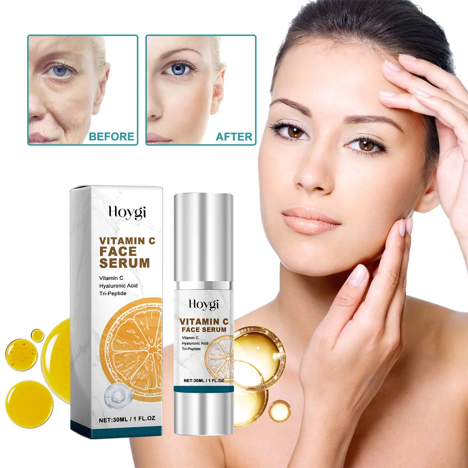 HOYGI Vitamin C Face Serum with Hyaluronic Acid & Tri-Peptide for Wrinkle Reduction & Hydration 2 vitamin c face serum cih da7fu83b desc 2